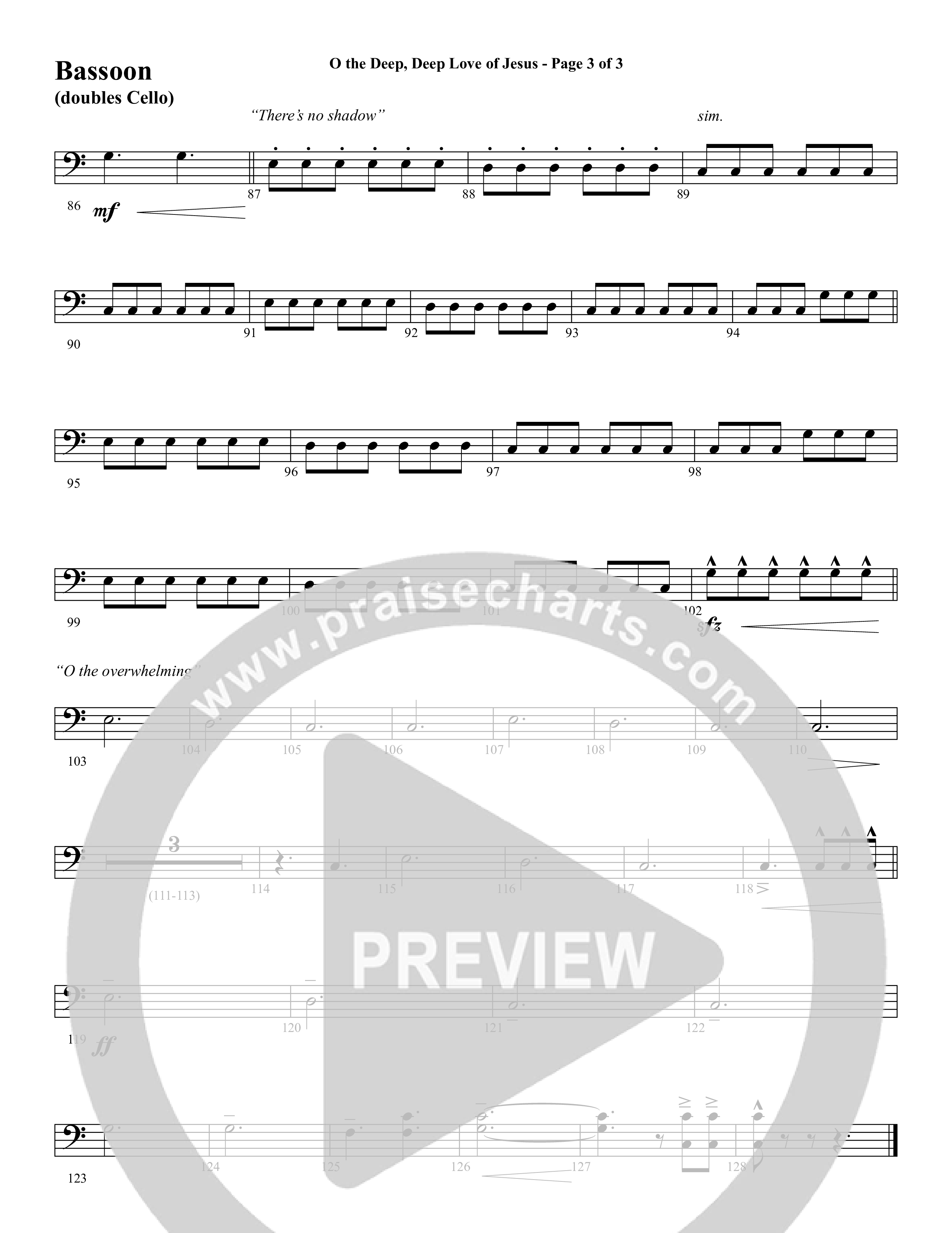 O the Deep Deep Love of Jesus (Choral Anthem SATB) Bassoon (Word Music Choral / Arr. Cliff Duren)