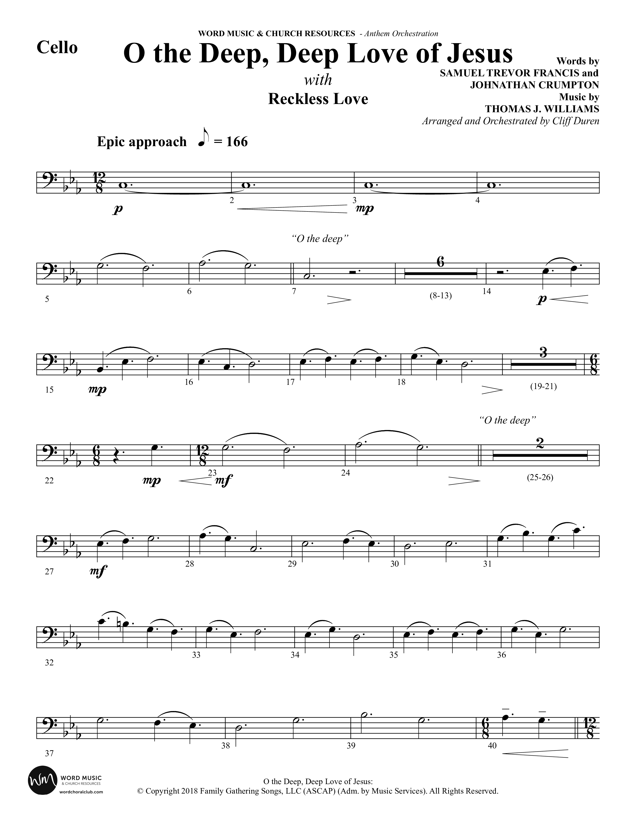 O the Deep Deep Love of Jesus (Choral Anthem SATB) Cello (Word Music Choral / Arr. Cliff Duren)