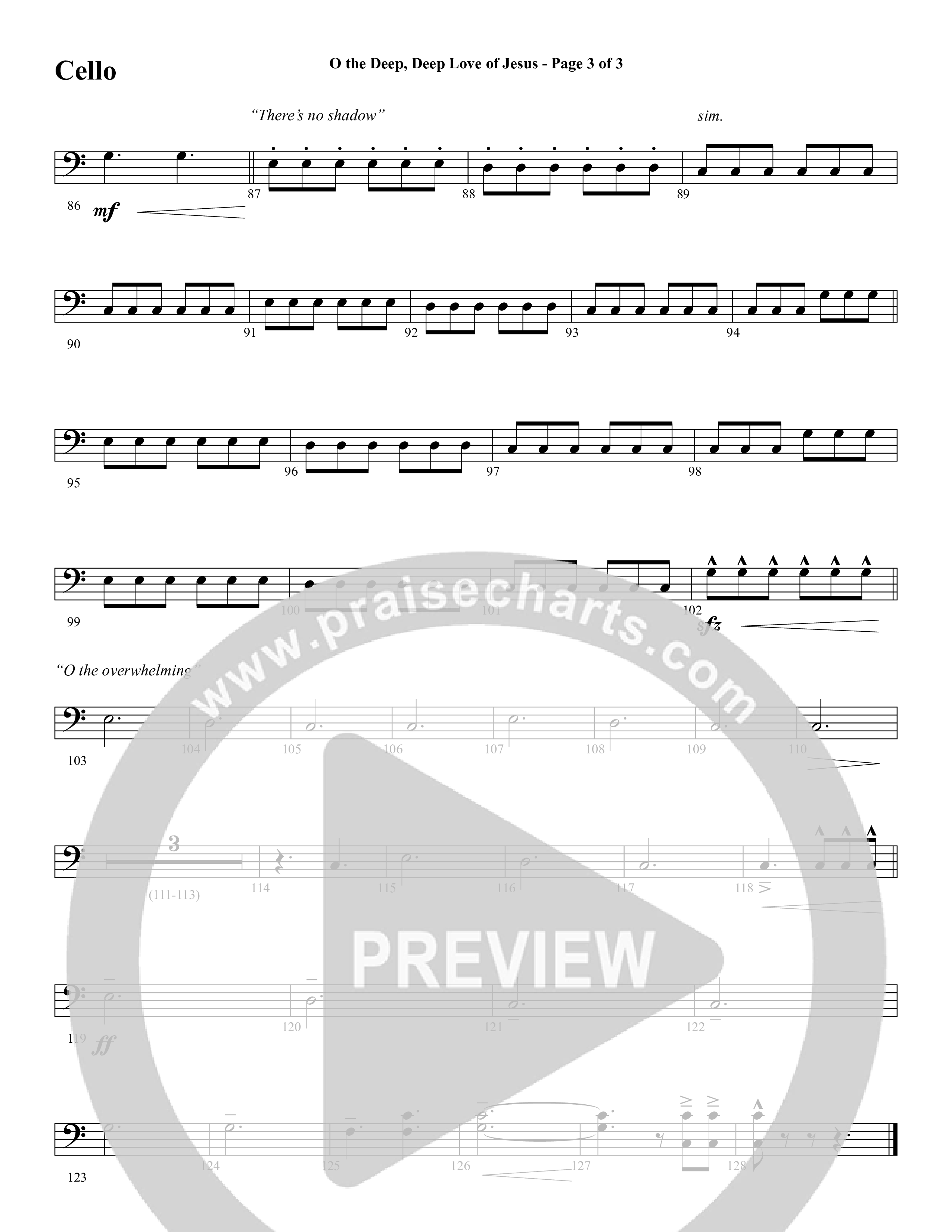 O the Deep Deep Love of Jesus (Choral Anthem SATB) Cello (Word Music Choral / Arr. Cliff Duren)