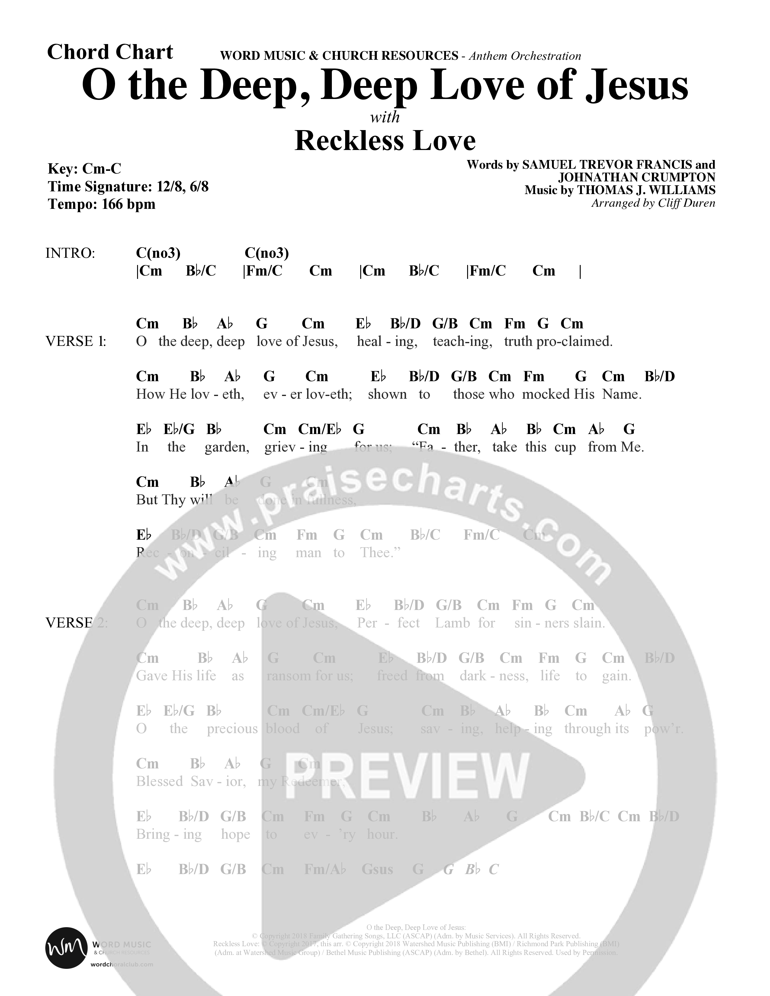 O the Deep Deep Love of Jesus (Choral Anthem SATB) Chord Chart (Word Music Choral / Arr. Cliff Duren)