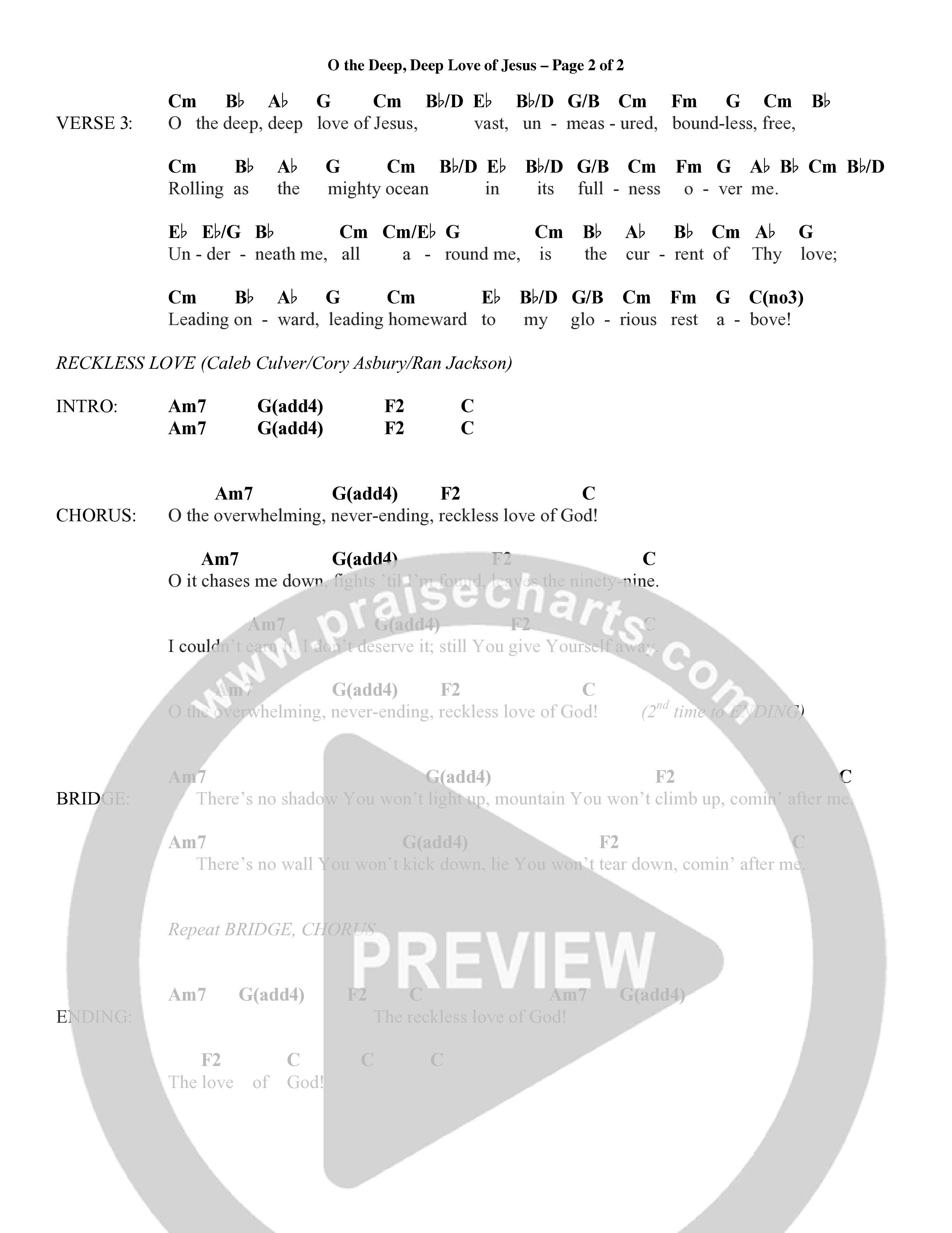 O the Deep Deep Love of Jesus (Choral Anthem SATB) Chord Chart (Word Music Choral / Arr. Cliff Duren)