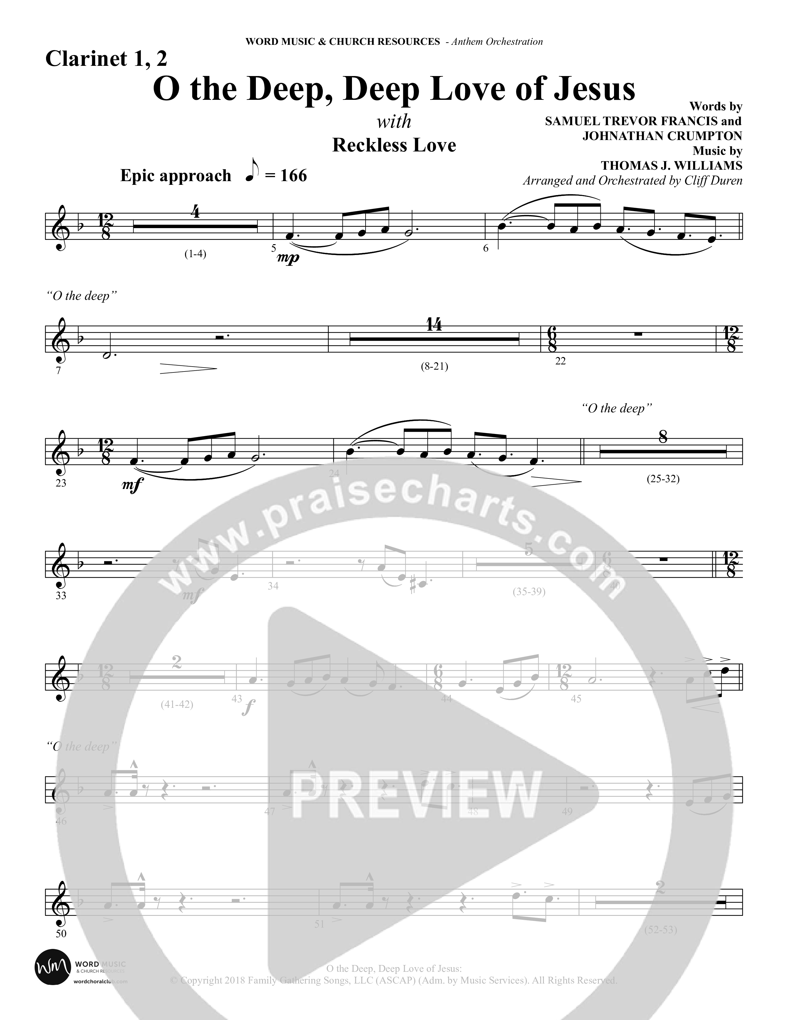 O the Deep Deep Love of Jesus (Choral Anthem SATB) Clarinet 1/2 (Word Music Choral / Arr. Cliff Duren)
