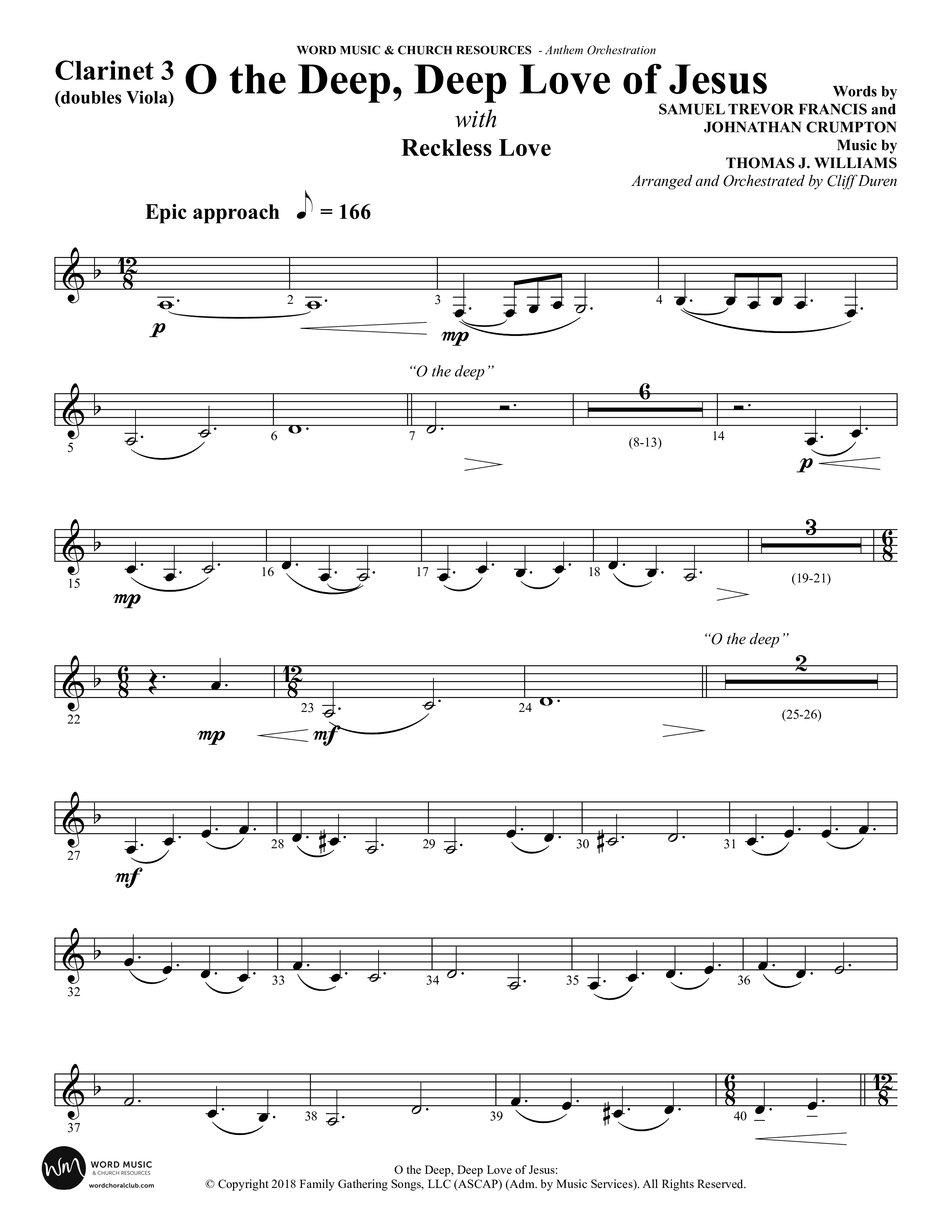 O the Deep Deep Love of Jesus (Choral Anthem SATB) Clarinet 3 (Word Music Choral / Arr. Cliff Duren)