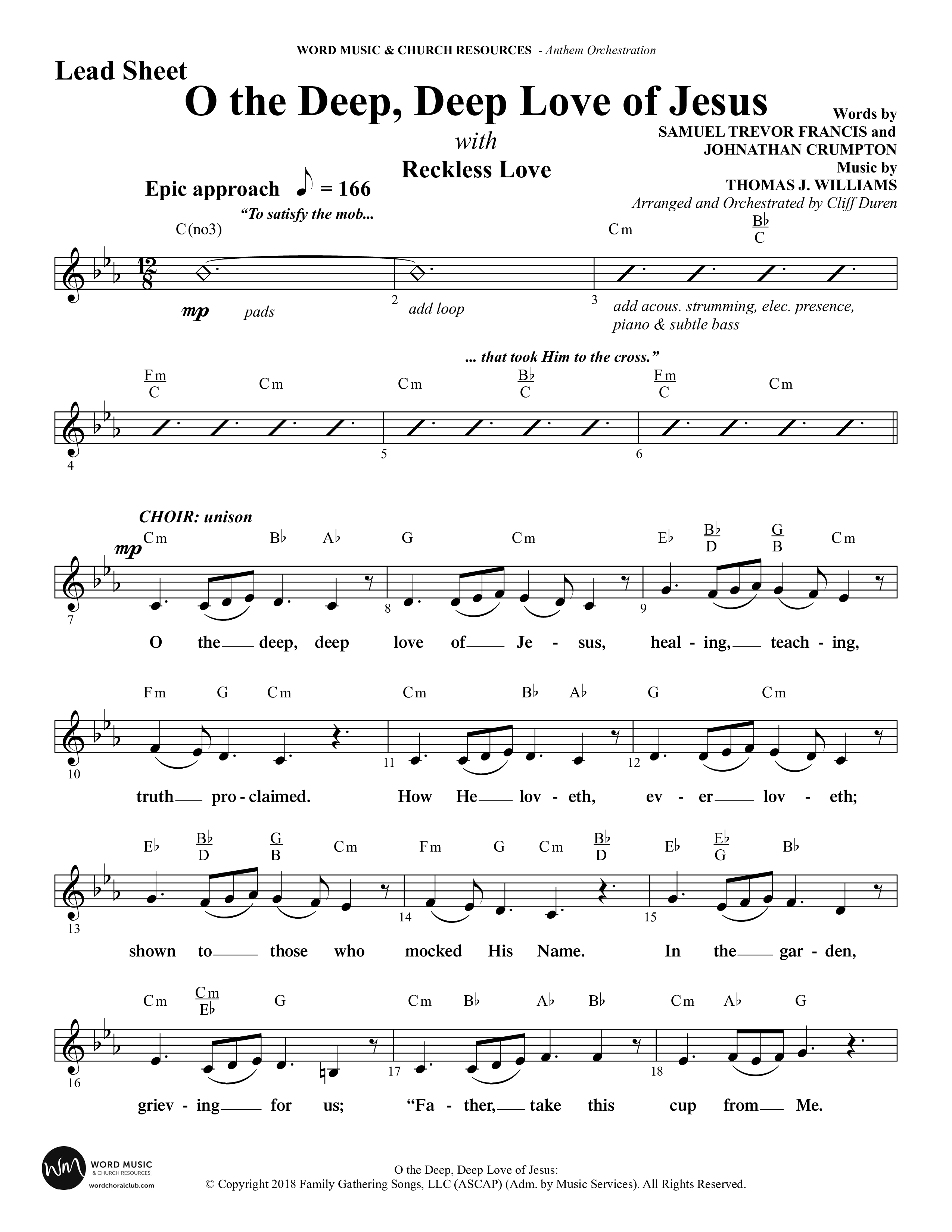 O the Deep Deep Love of Jesus (Choral Anthem SATB) Lead Sheet (SAT) (Word Music Choral / Arr. Cliff Duren)