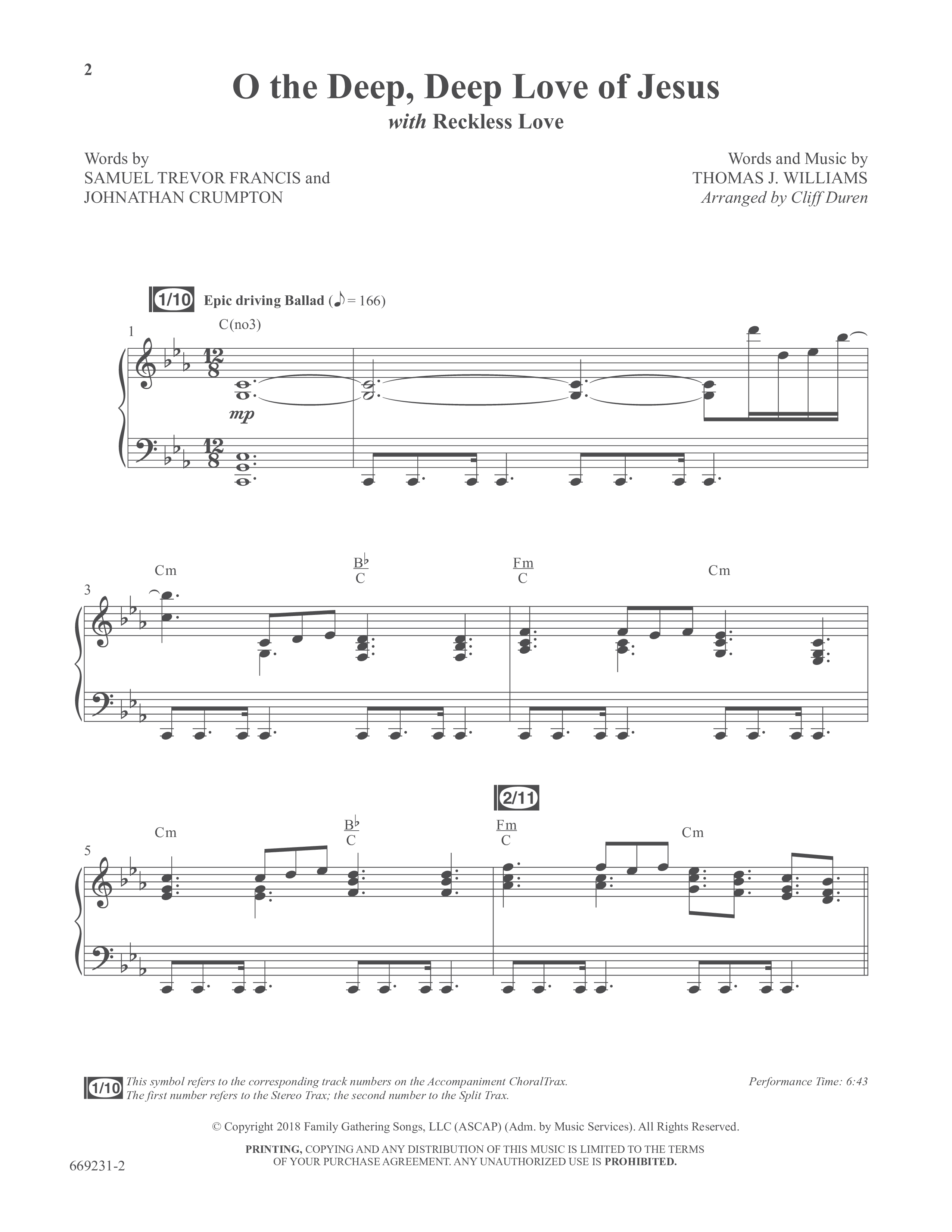 O the Deep Deep Love of Jesus (Choral Anthem SATB) Anthem (SATB/Piano) (Word Music Choral / Arr. Cliff Duren)