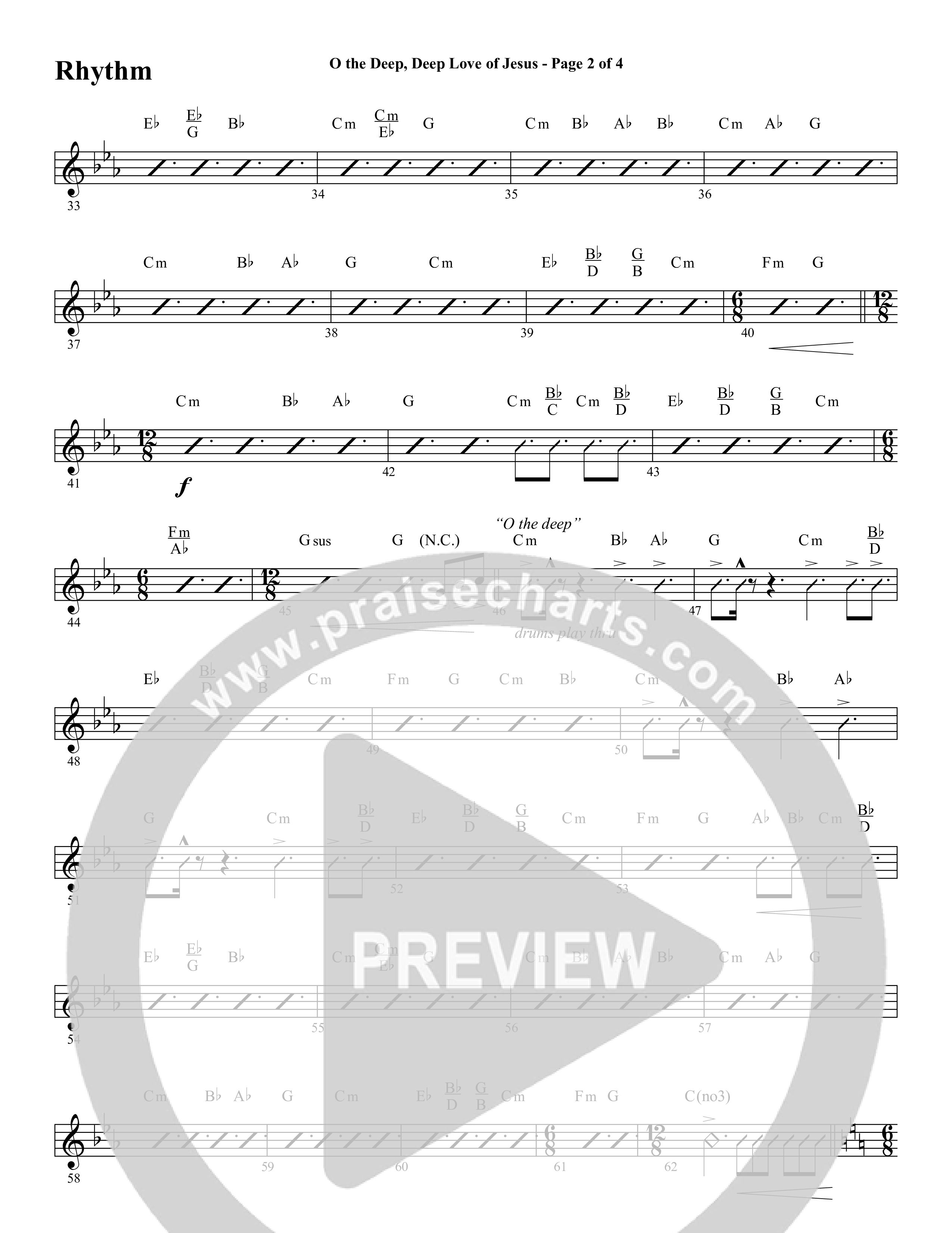 O the Deep Deep Love of Jesus (Choral Anthem SATB) Rhythm Chart (Word Music Choral / Arr. Cliff Duren)