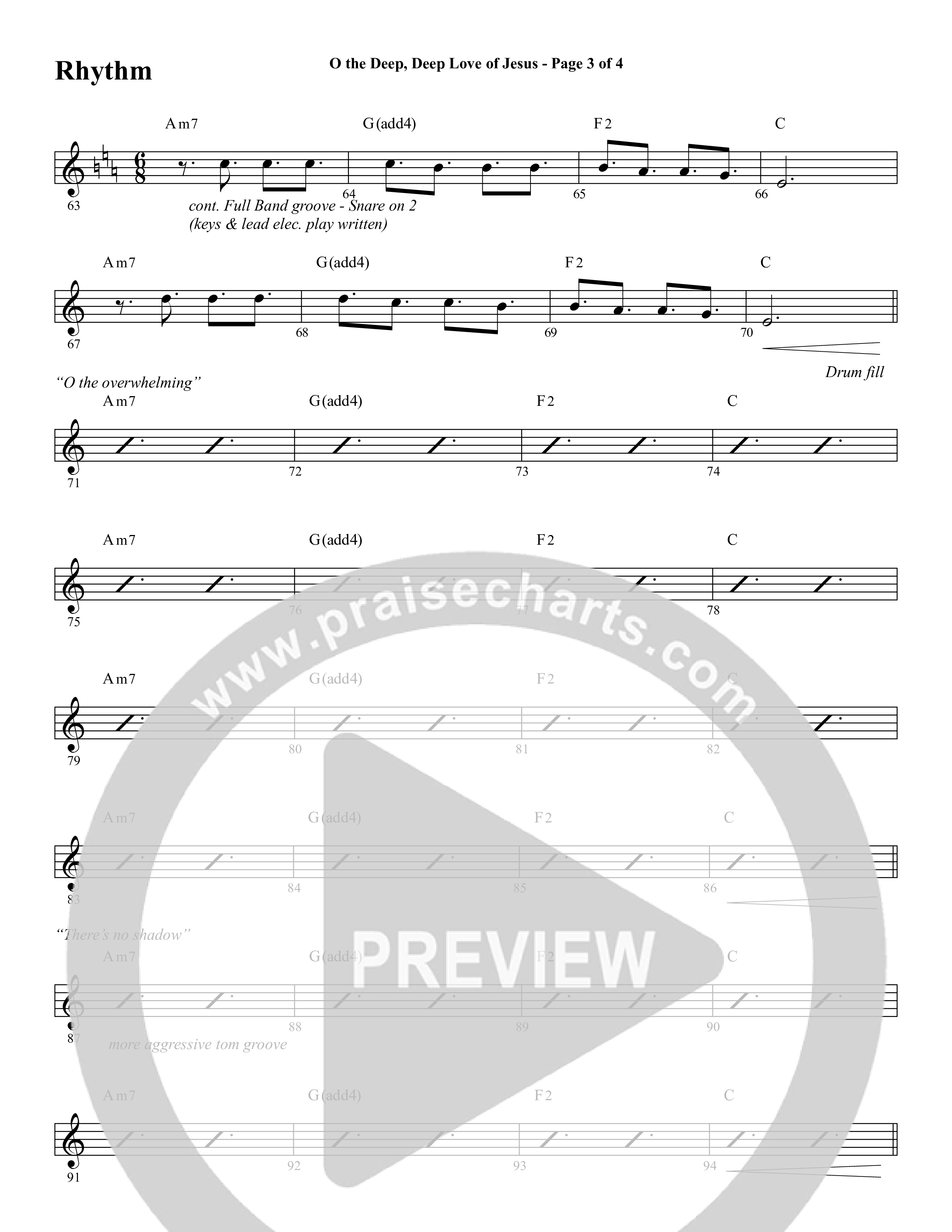 O the Deep Deep Love of Jesus (Choral Anthem SATB) Rhythm Chart (Word Music Choral / Arr. Cliff Duren)