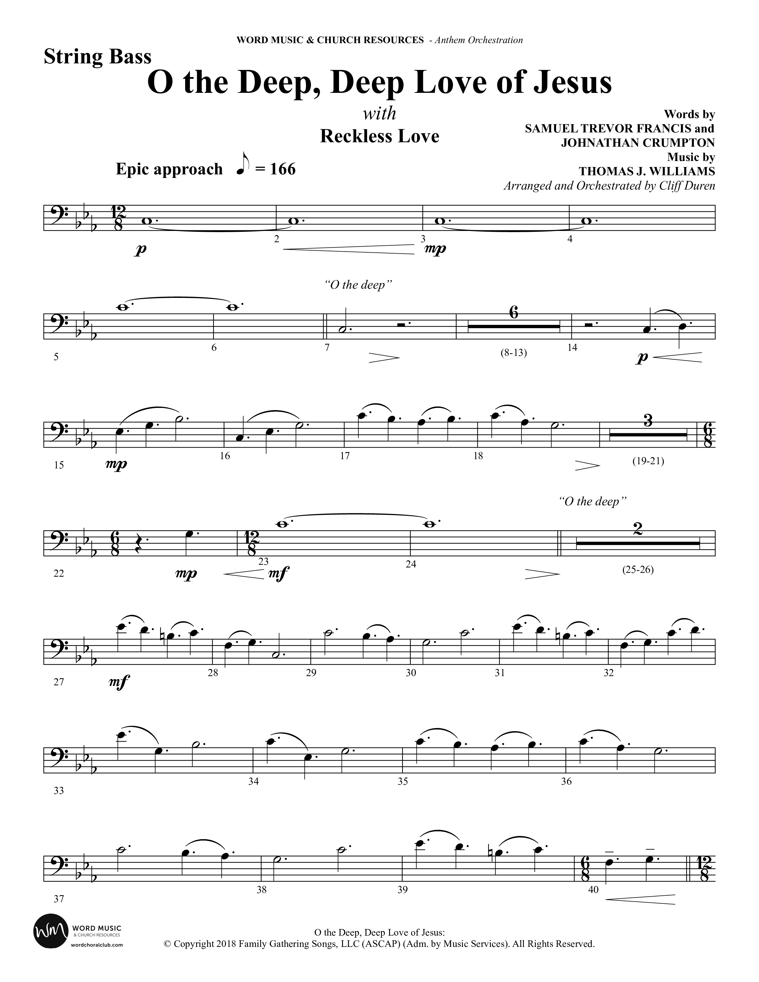 O the Deep Deep Love of Jesus (Choral Anthem SATB) String Bass (Word Music Choral / Arr. Cliff Duren)
