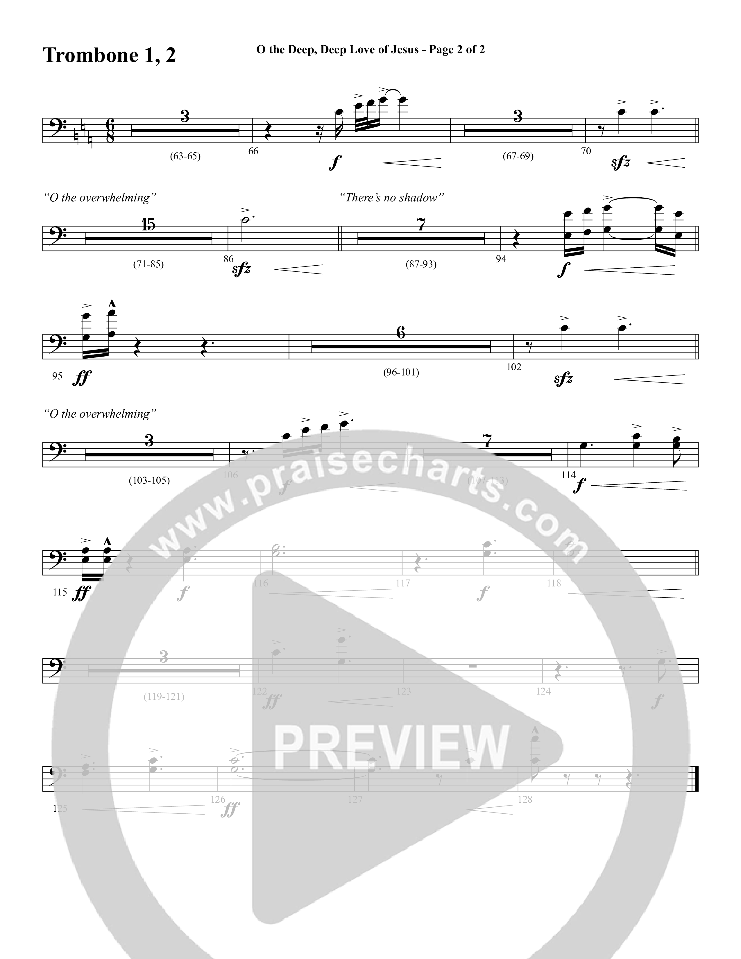 O the Deep Deep Love of Jesus (Choral Anthem SATB) Trombone 1/2 (Word Music Choral / Arr. Cliff Duren)