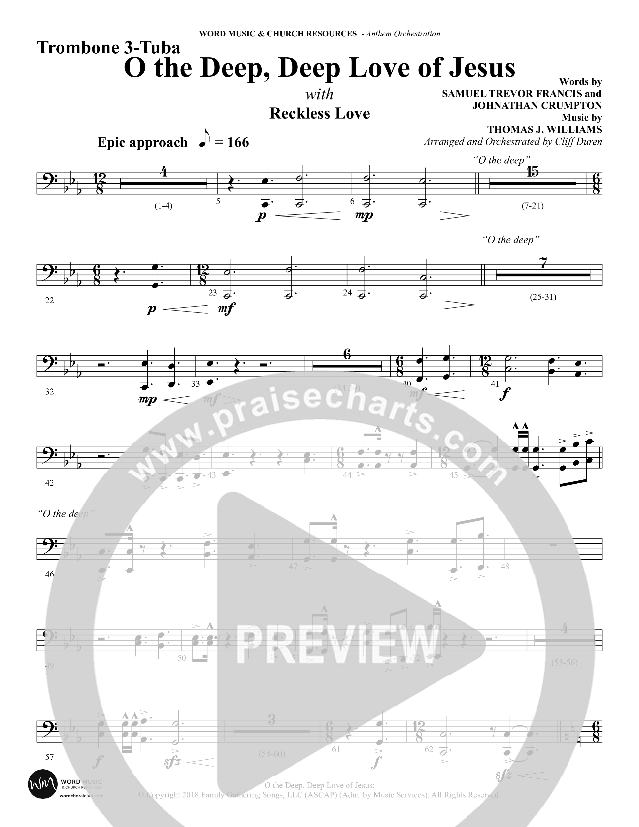 O the Deep Deep Love of Jesus (Choral Anthem SATB) Trombone 3/Tuba (Word Music Choral / Arr. Cliff Duren)