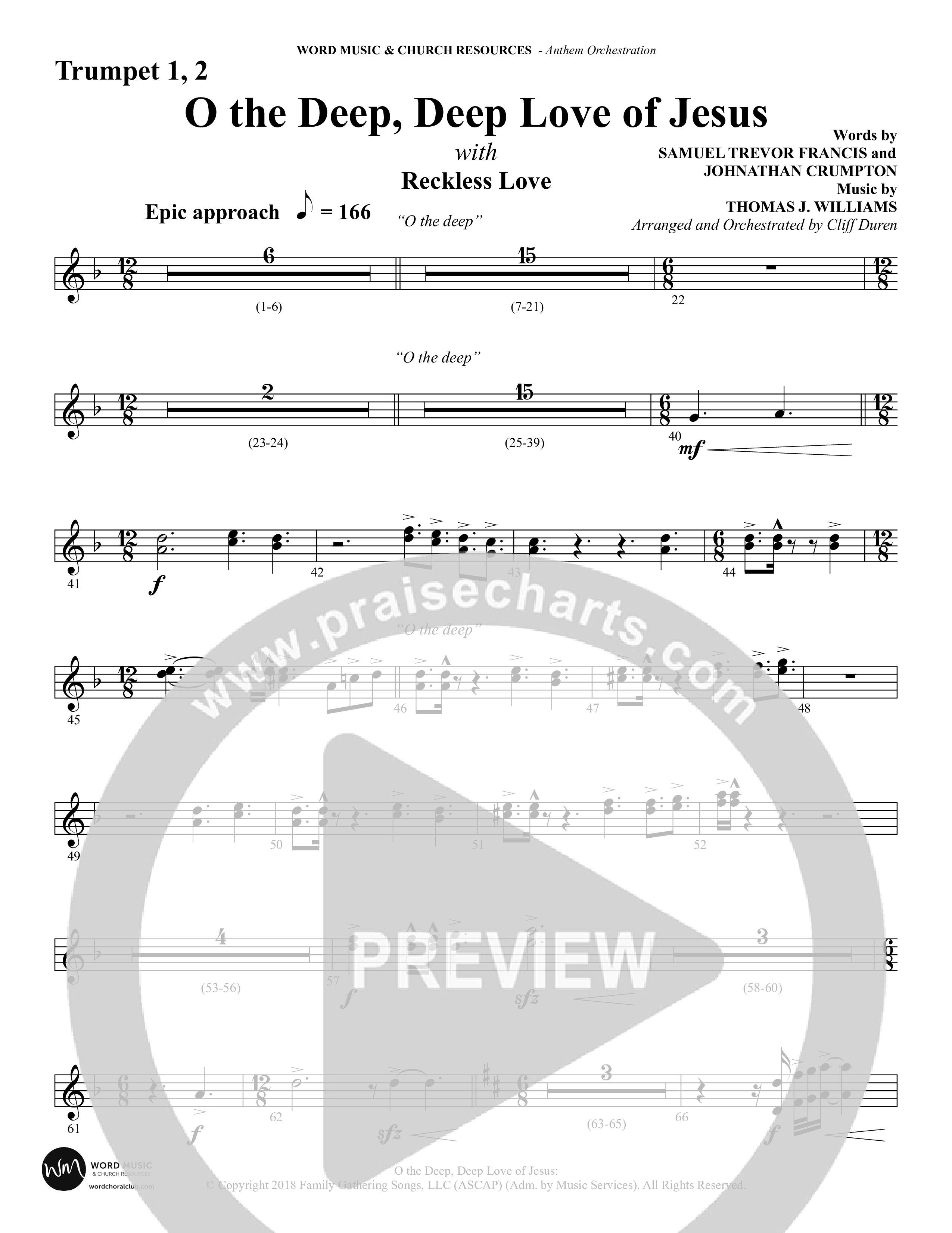 O the Deep Deep Love of Jesus (Choral Anthem SATB) Trumpet 1,2 (Word Music Choral / Arr. Cliff Duren)