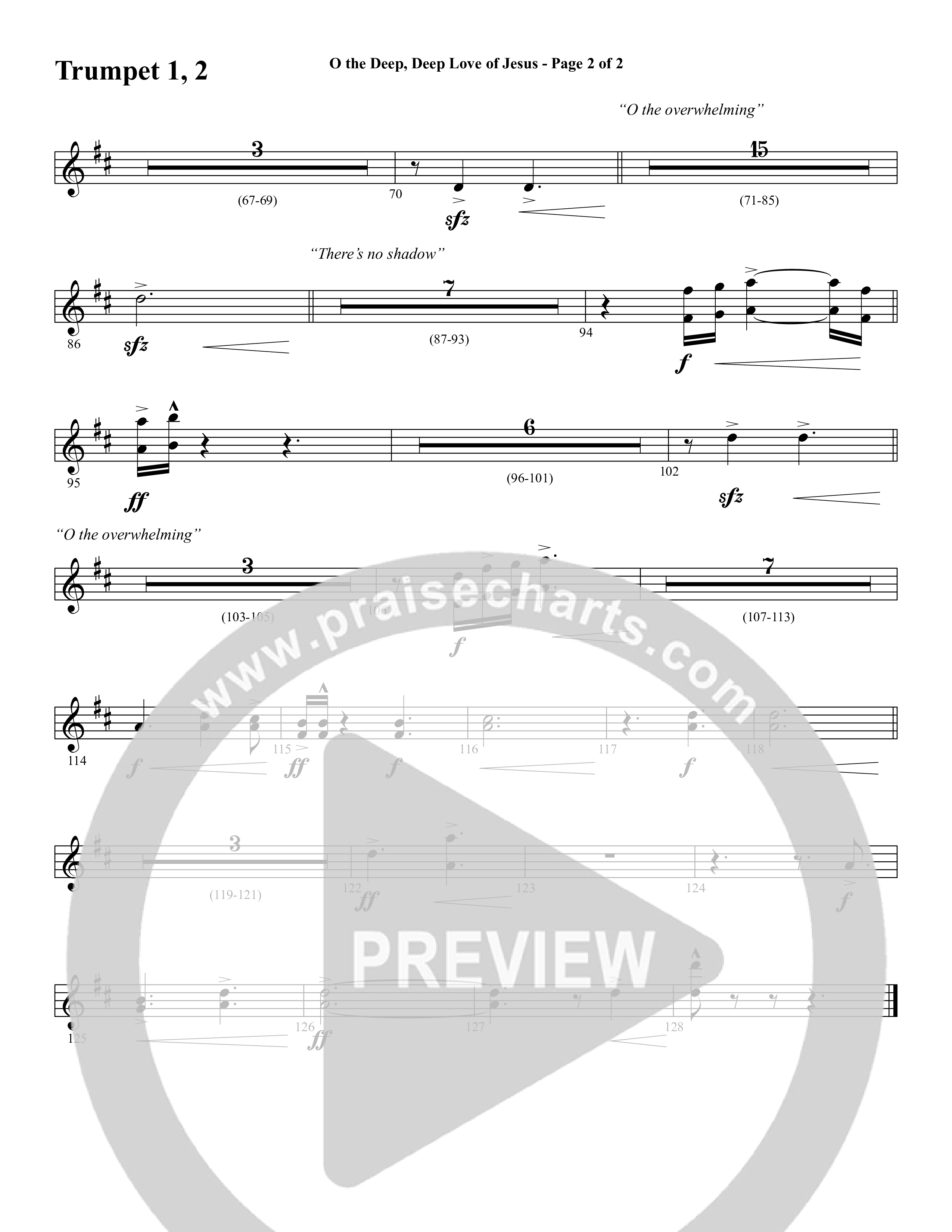 O the Deep Deep Love of Jesus (Choral Anthem SATB) Trumpet 1,2 (Word Music Choral / Arr. Cliff Duren)