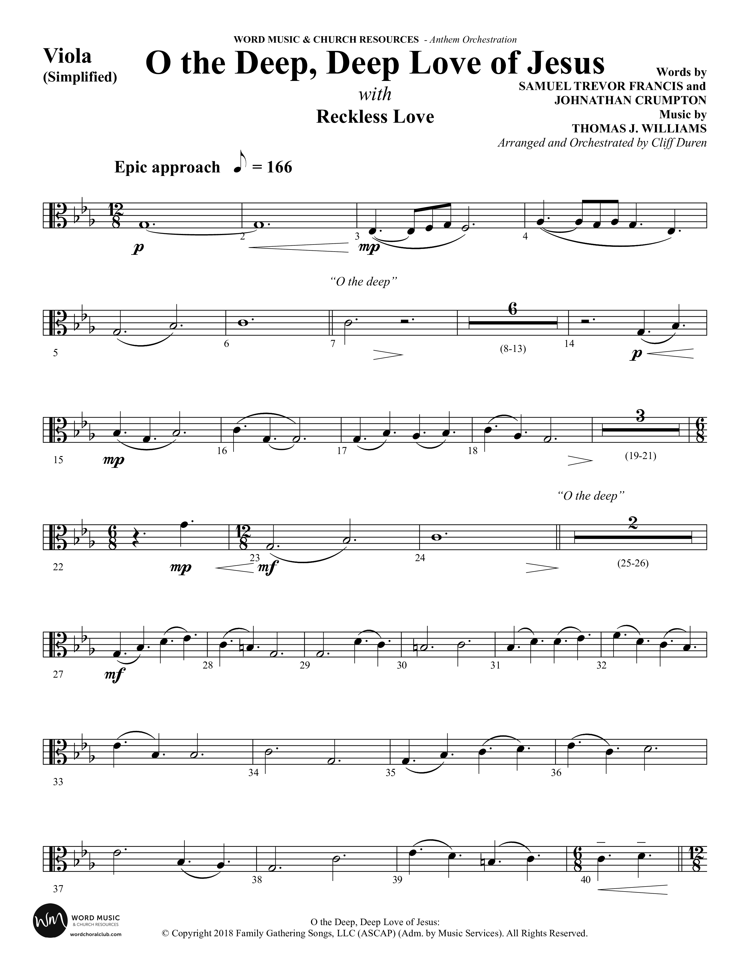 O the Deep Deep Love of Jesus (Choral Anthem SATB) Viola (Word Music Choral / Arr. Cliff Duren)