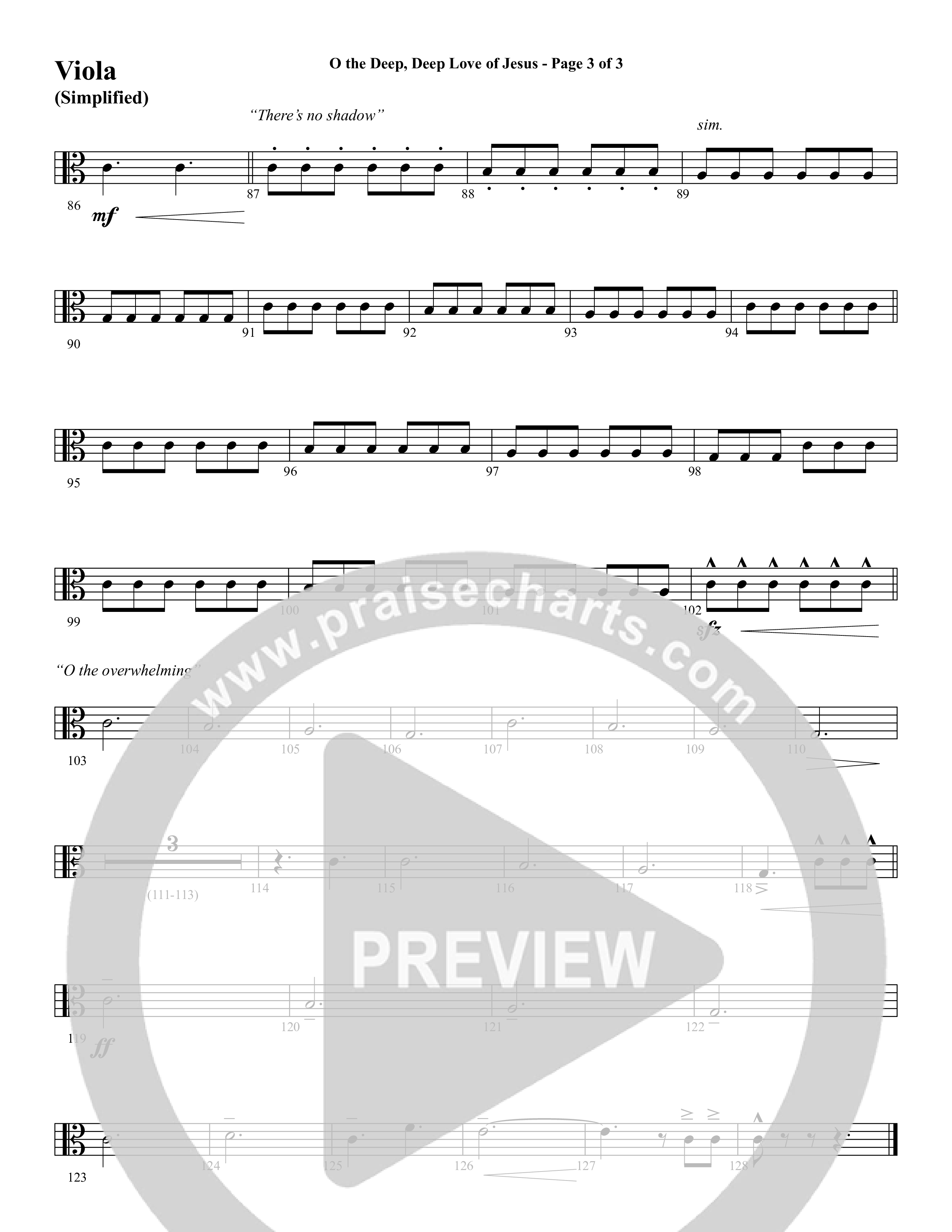 O the Deep Deep Love of Jesus (Choral Anthem SATB) Viola (Word Music Choral / Arr. Cliff Duren)