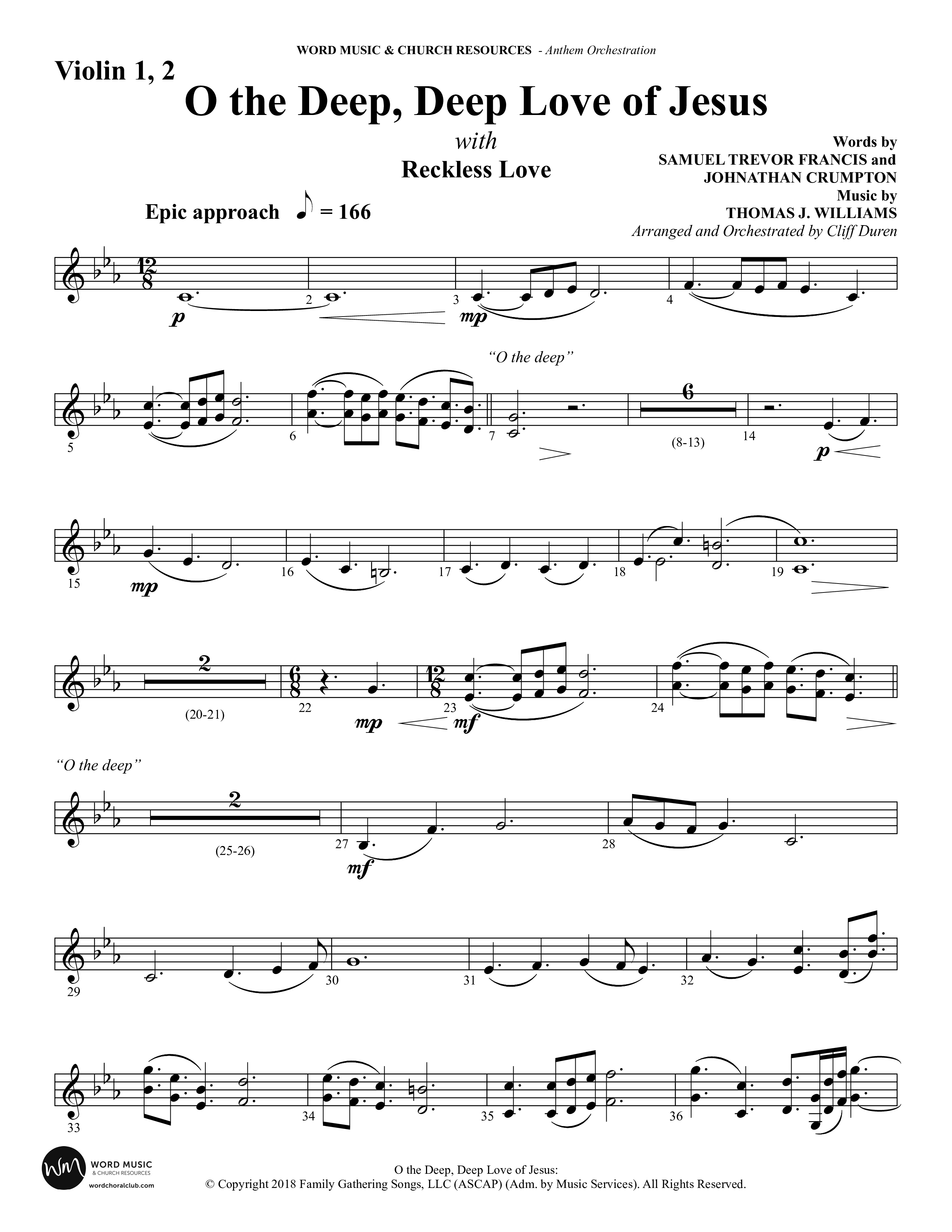 O the Deep Deep Love of Jesus (Choral Anthem SATB) Violin 1/2 (Word Music Choral / Arr. Cliff Duren)