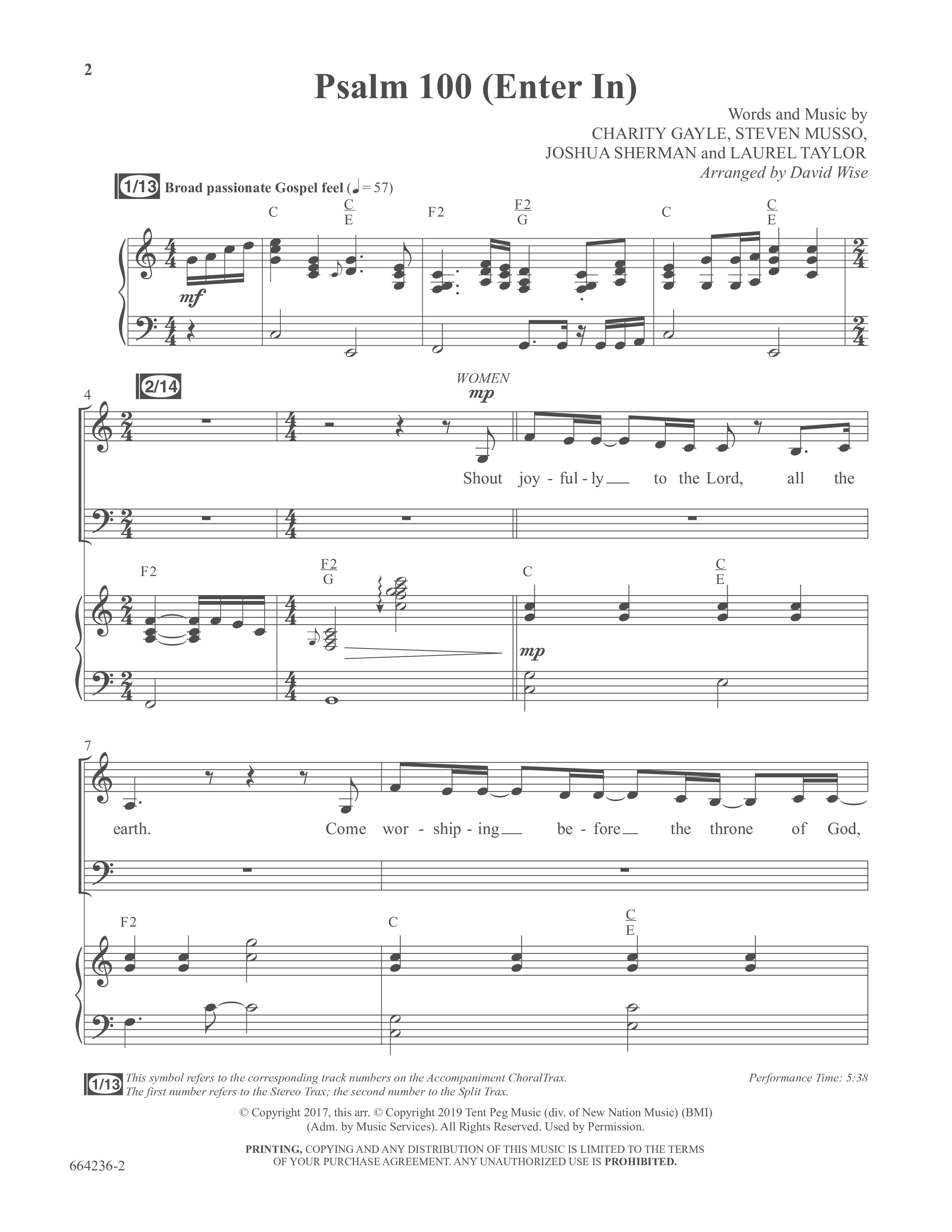 Psalm 100 (Enter In) (Choral Anthem SATB) Anthem (SATB/Piano) (Word Music Choral / Arr. David Wise / Orch. David Shipps)