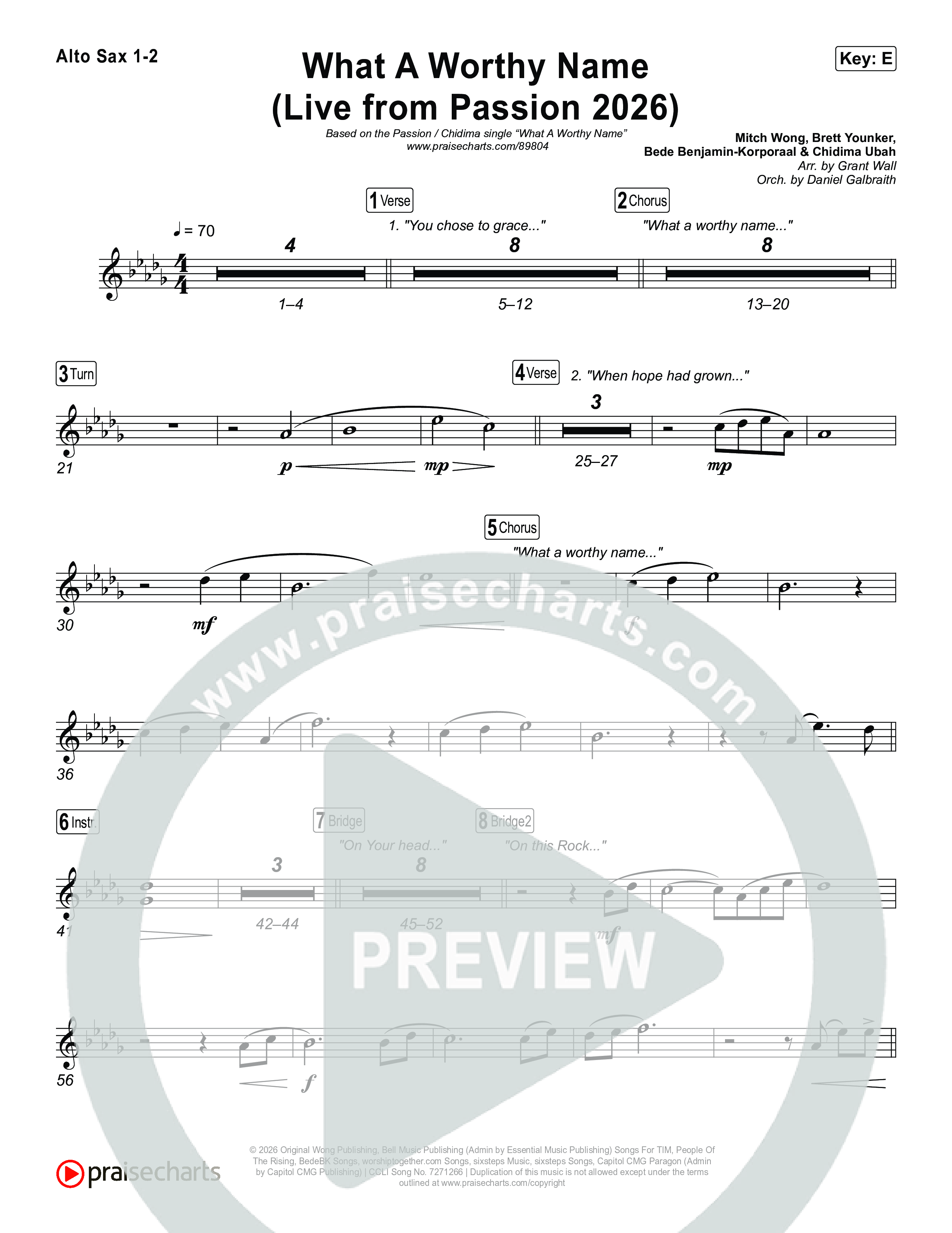 What A Worthy Name (Live From Passion 2026) Alto Sax 1,2 (Passion / Chidima)