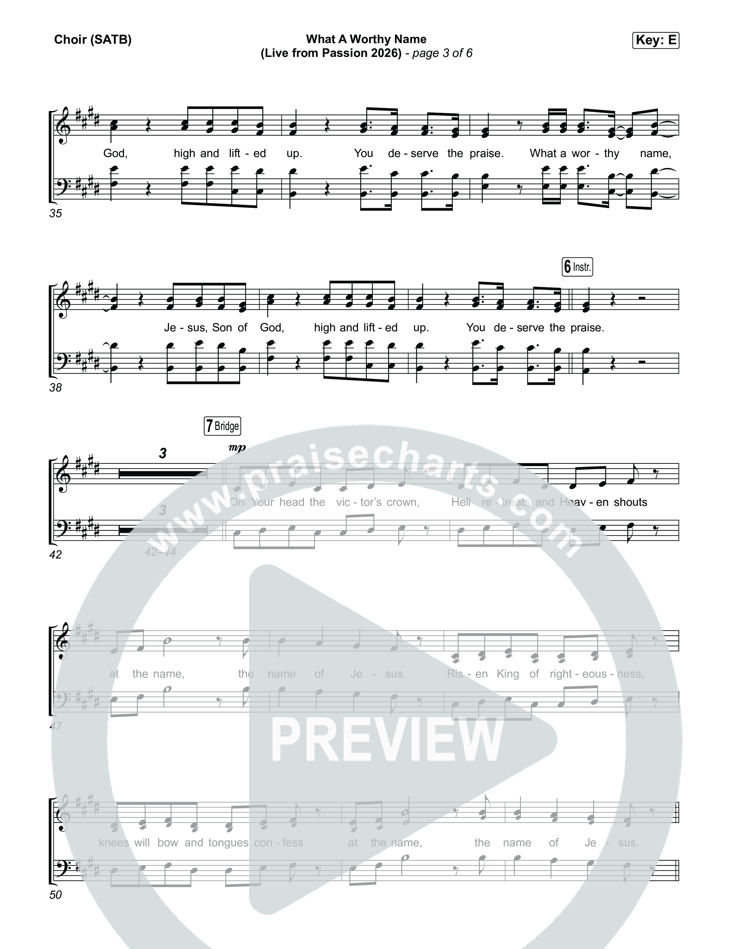 What A Worthy Name (Live From Passion 2026) Choir Sheet (SATB) (Passion / Chidima)