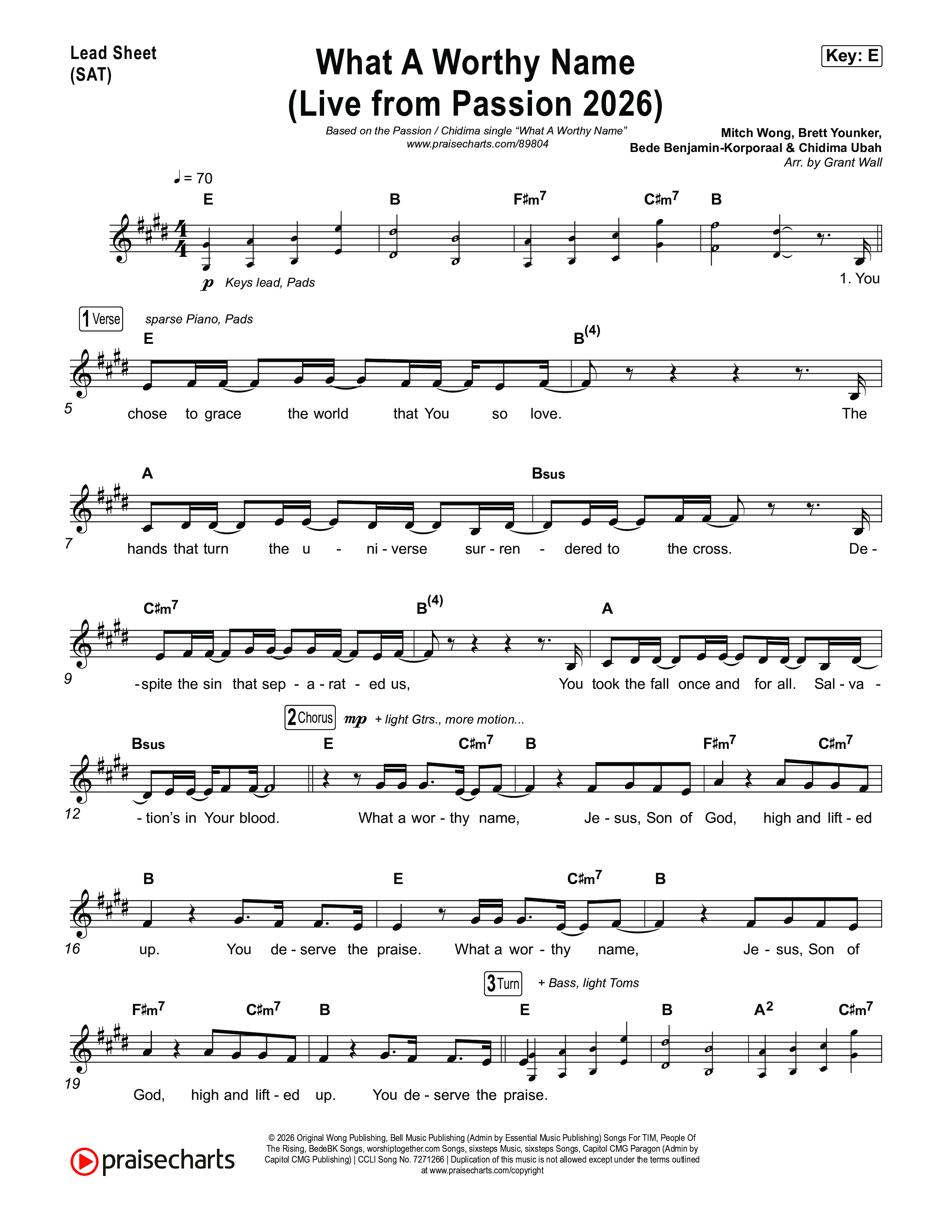 What A Worthy Name (Live From Passion 2026) Lead Sheet (SAT) (Passion / Chidima)