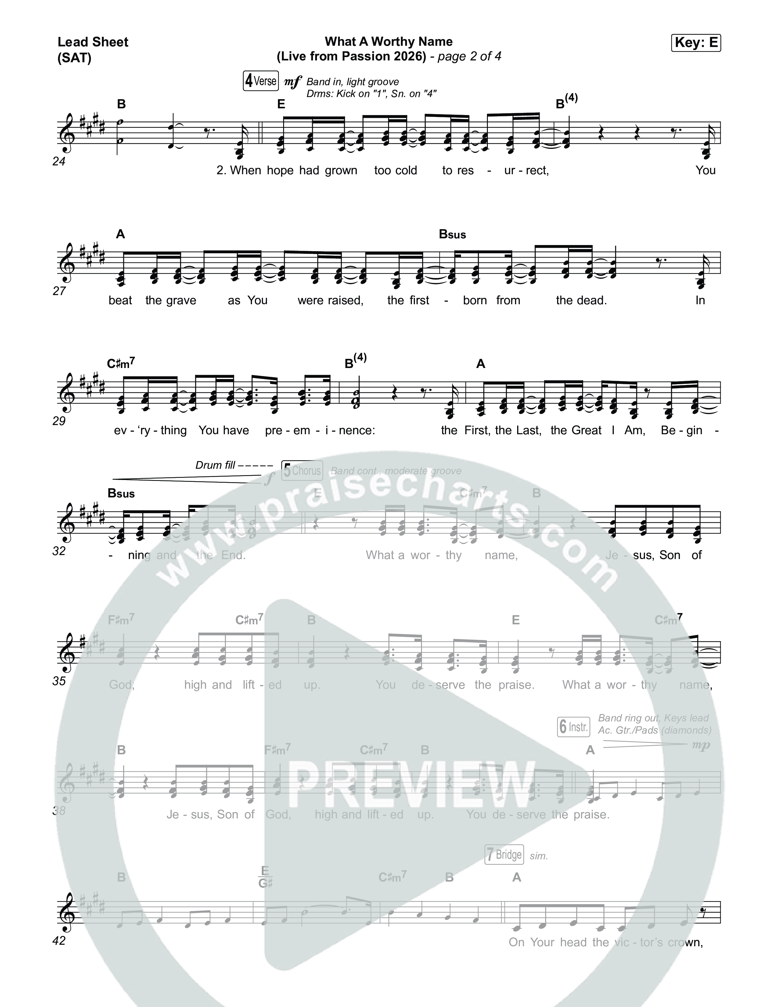 What A Worthy Name (Live From Passion 2026) Lead Sheet (SAT) (Passion / Chidima)