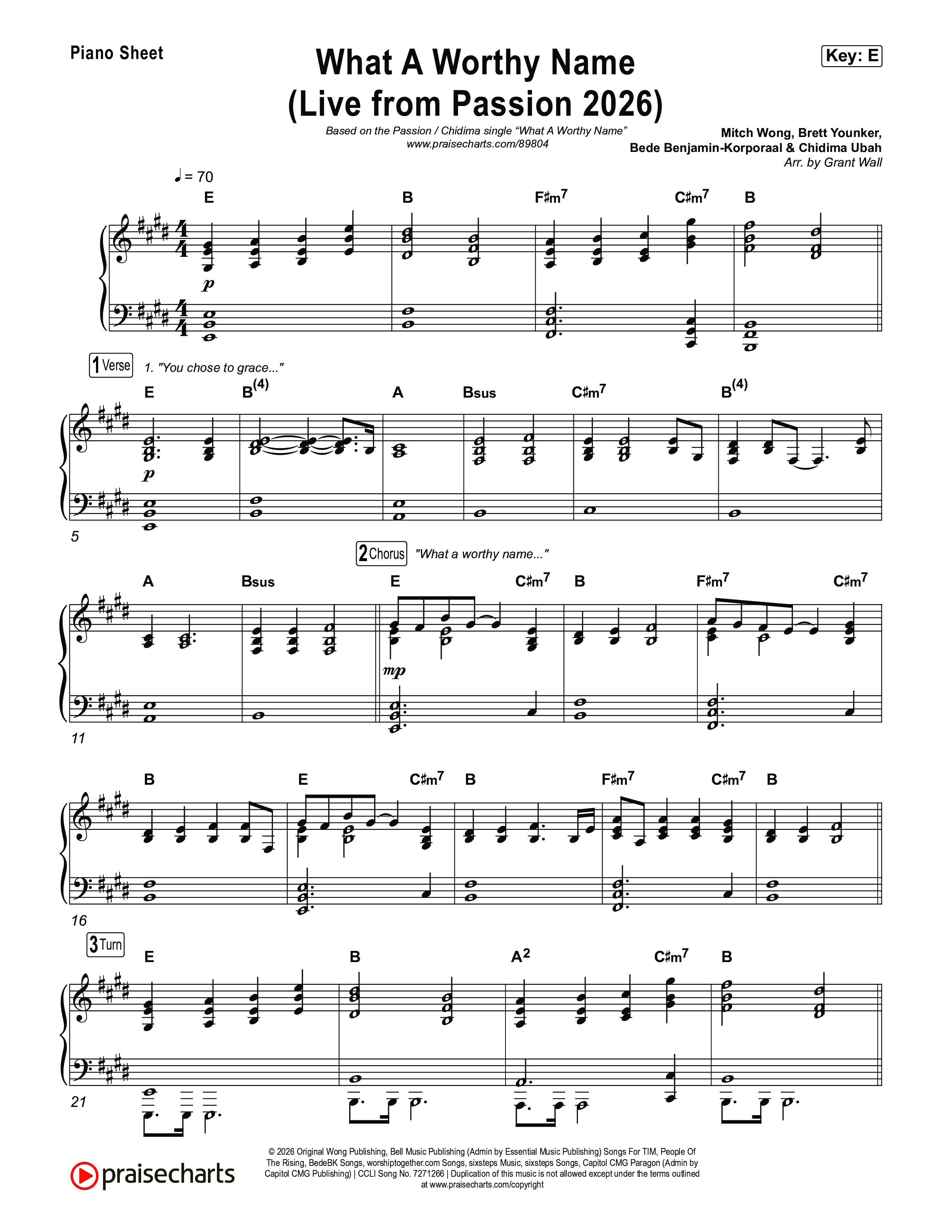 What A Worthy Name (Live From Passion 2026) Piano Sheet (Passion / Chidima)