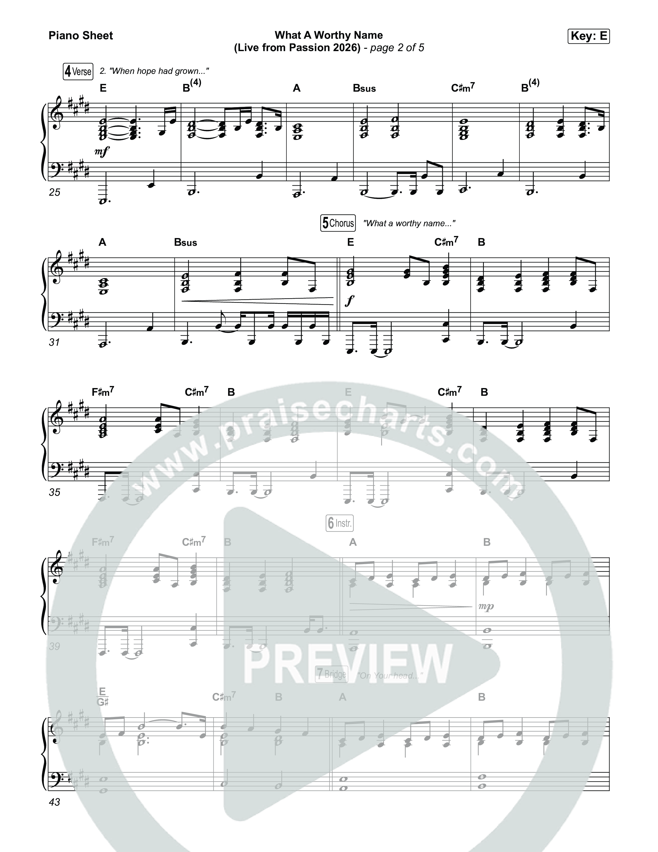 What A Worthy Name (Live From Passion 2026) Piano Sheet (Passion / Chidima)