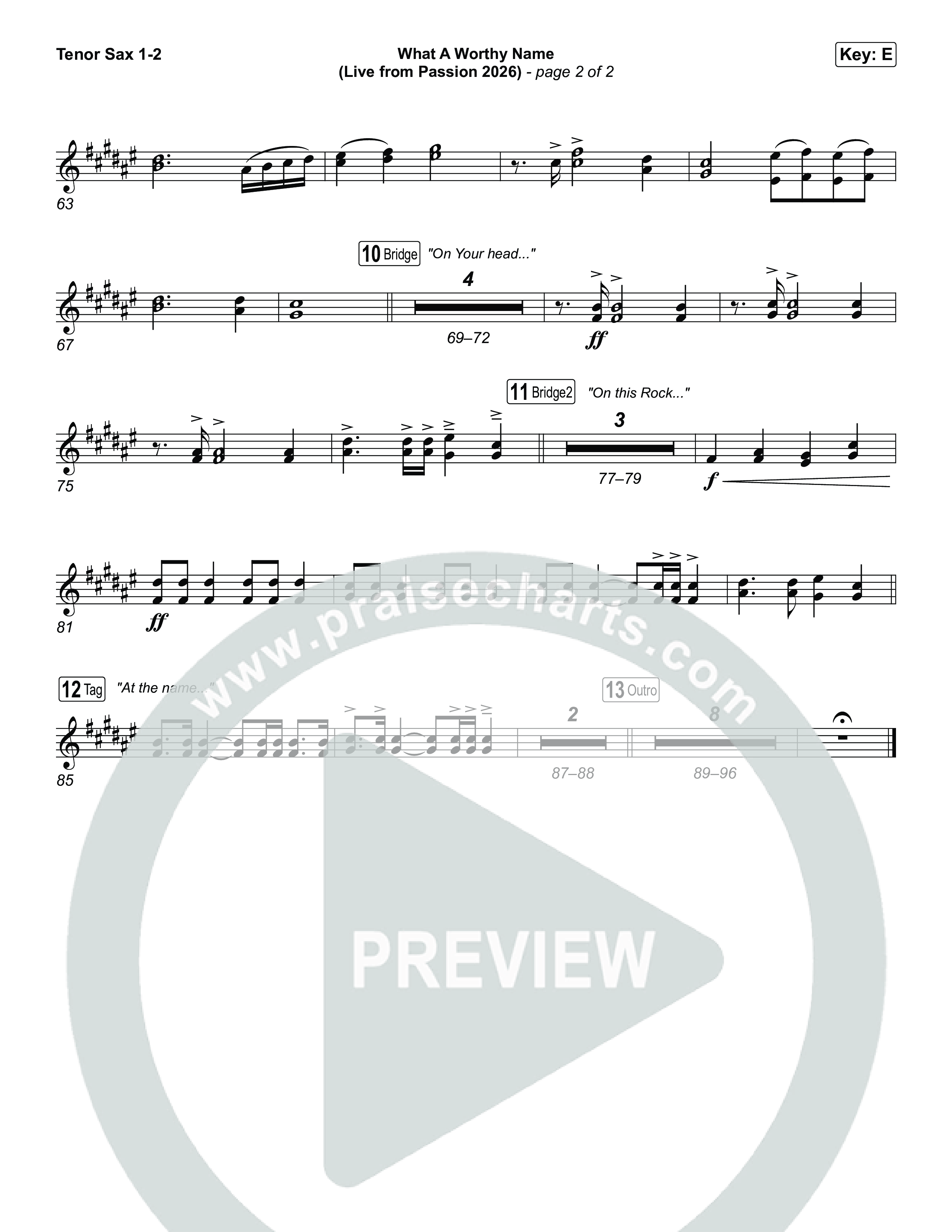 What A Worthy Name (Live From Passion 2026) Tenor Sax 1,2 (Passion / Chidima)