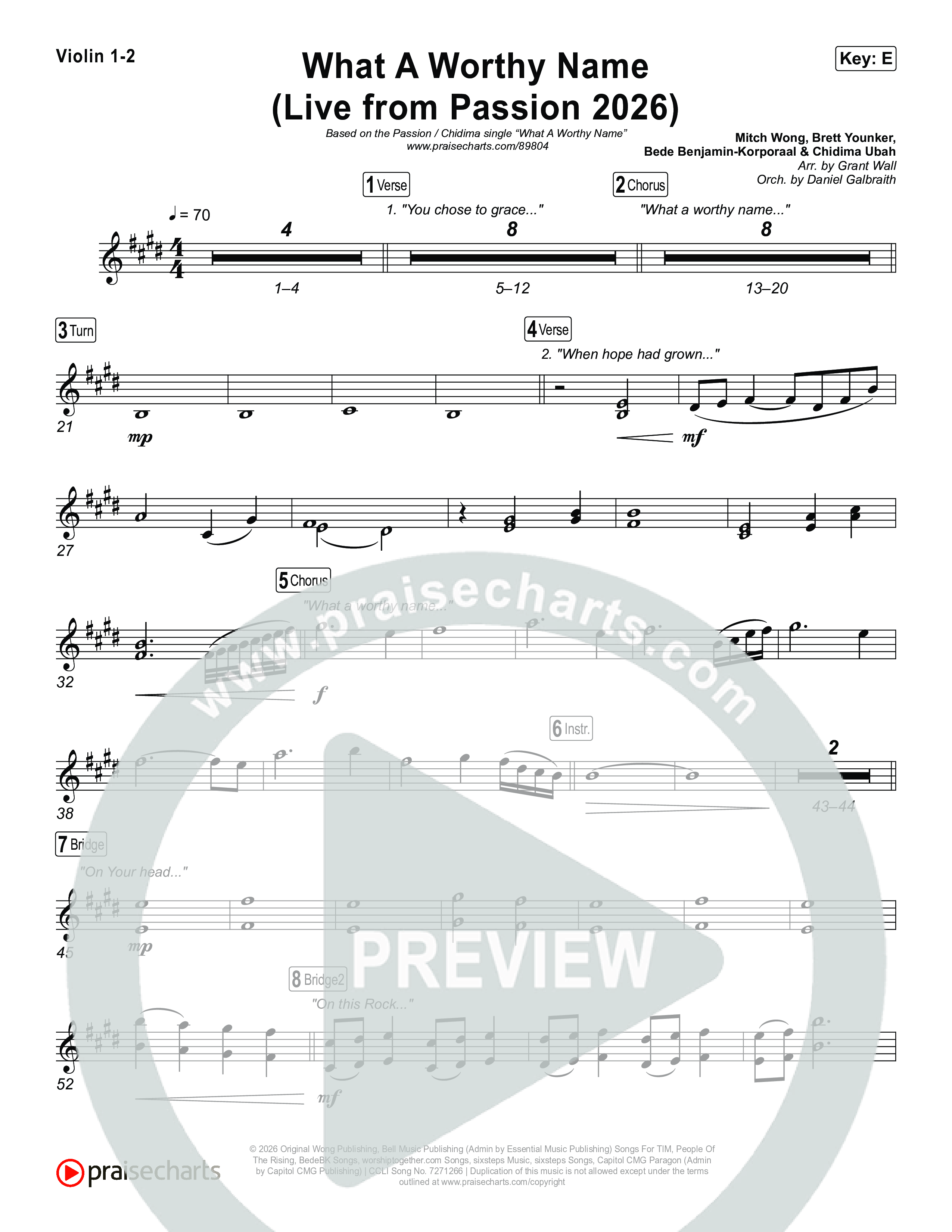 What A Worthy Name (Live From Passion 2026) Violin 1,2 (Passion / Chidima)