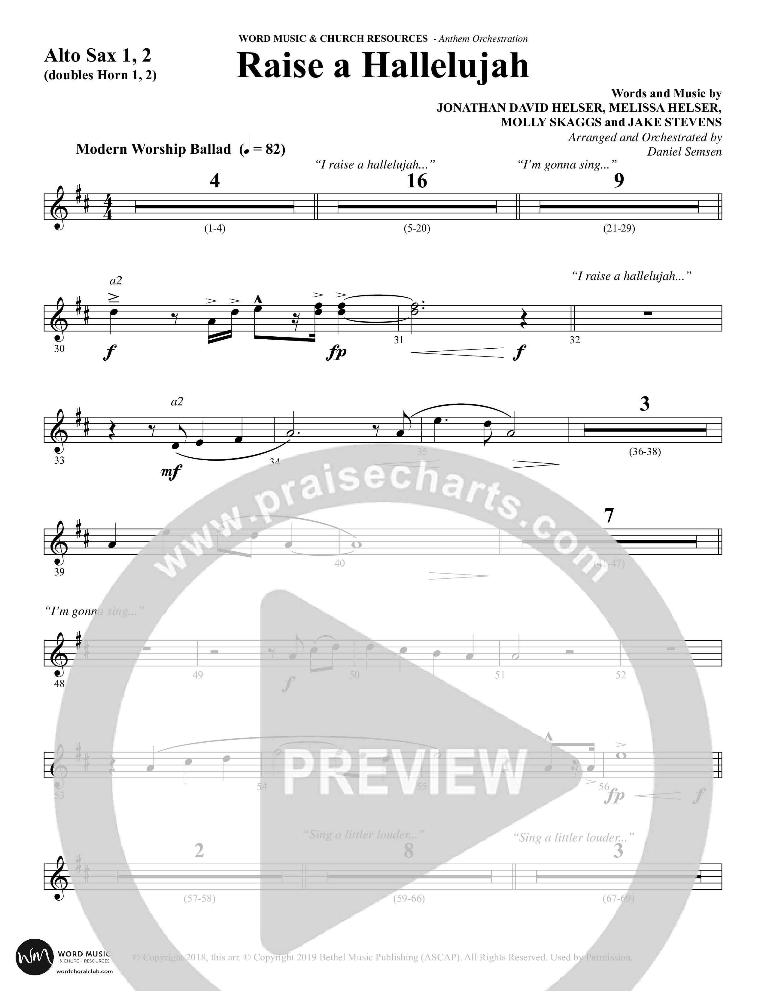 Raise A Hallelujah (Choral Anthem SATB) Alto Sax 1/2 (Word Music Choral / Arr. Daniel Semsen)