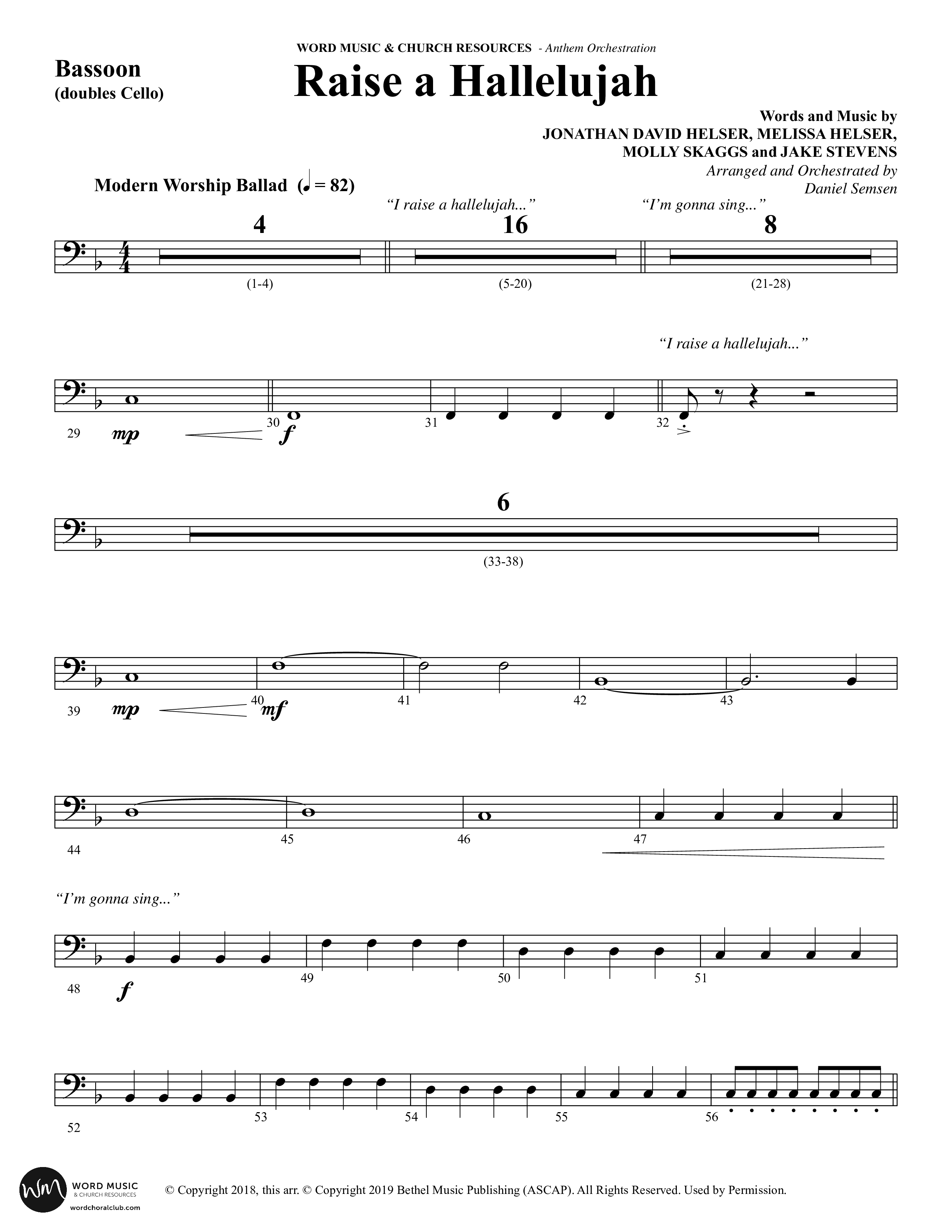 Raise A Hallelujah (Choral Anthem SATB) Bassoon (Word Music Choral / Arr. Daniel Semsen)