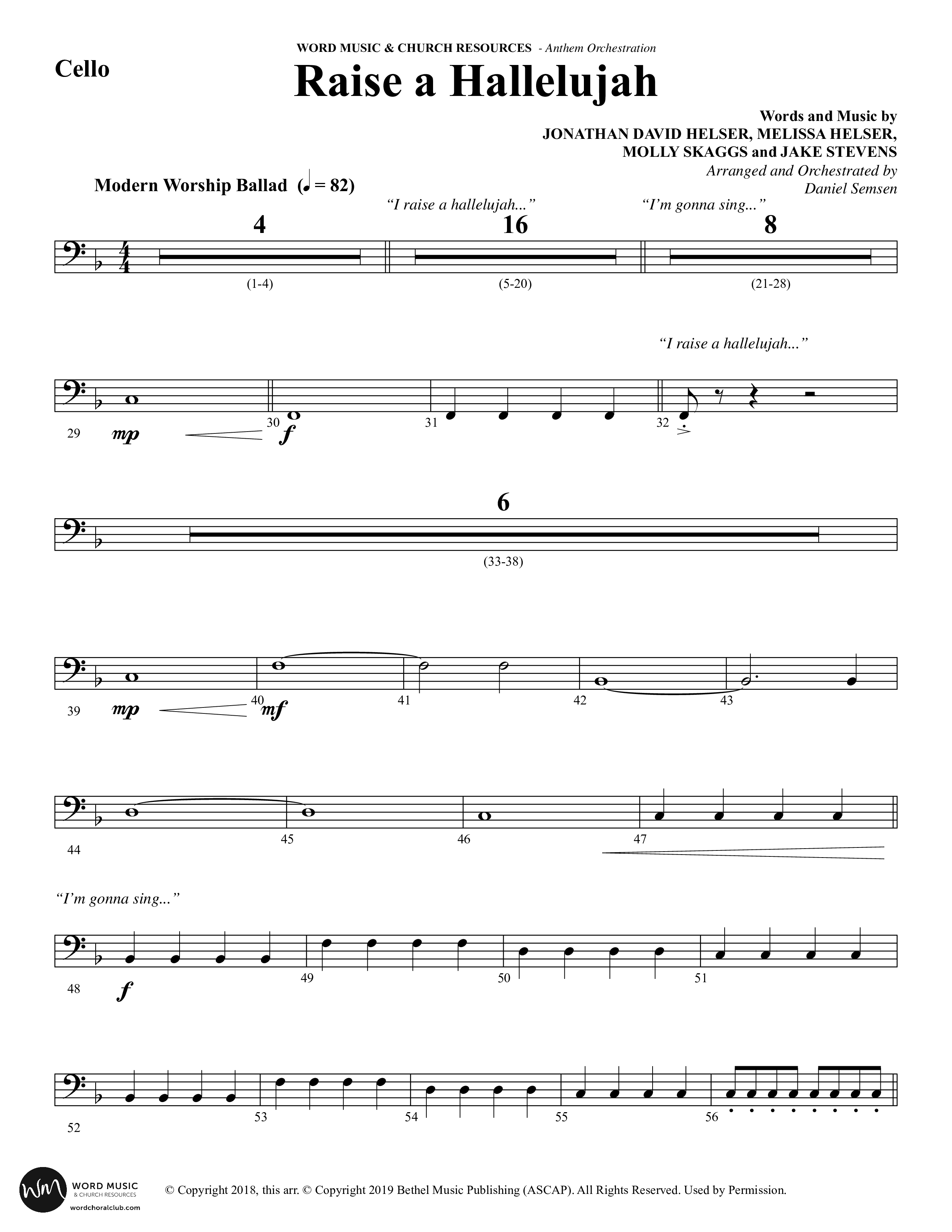 Raise A Hallelujah (Choral Anthem SATB) Cello (Word Music Choral / Arr. Daniel Semsen)