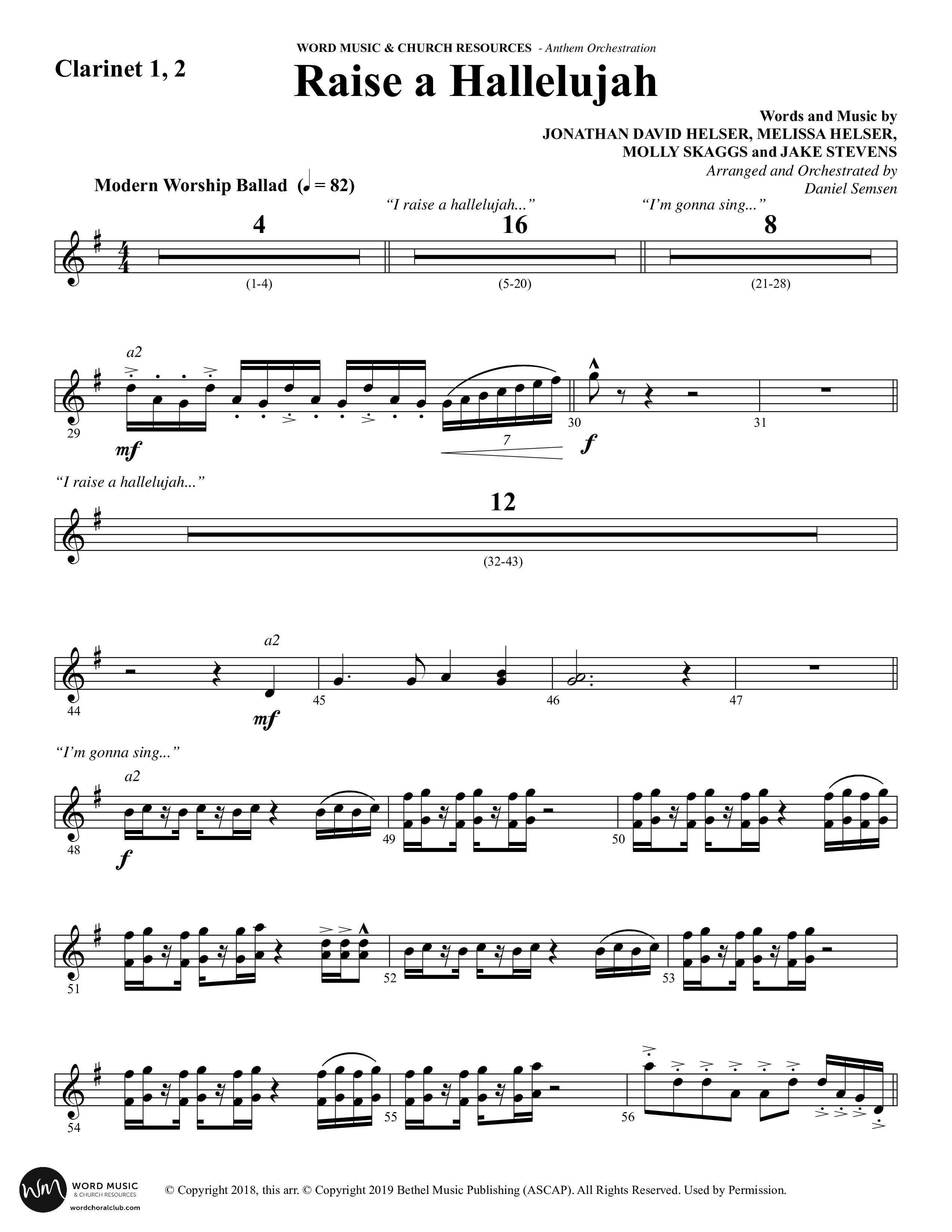Raise A Hallelujah (Choral Anthem SATB) Clarinet 1/2 (Word Music Choral / Arr. Daniel Semsen)