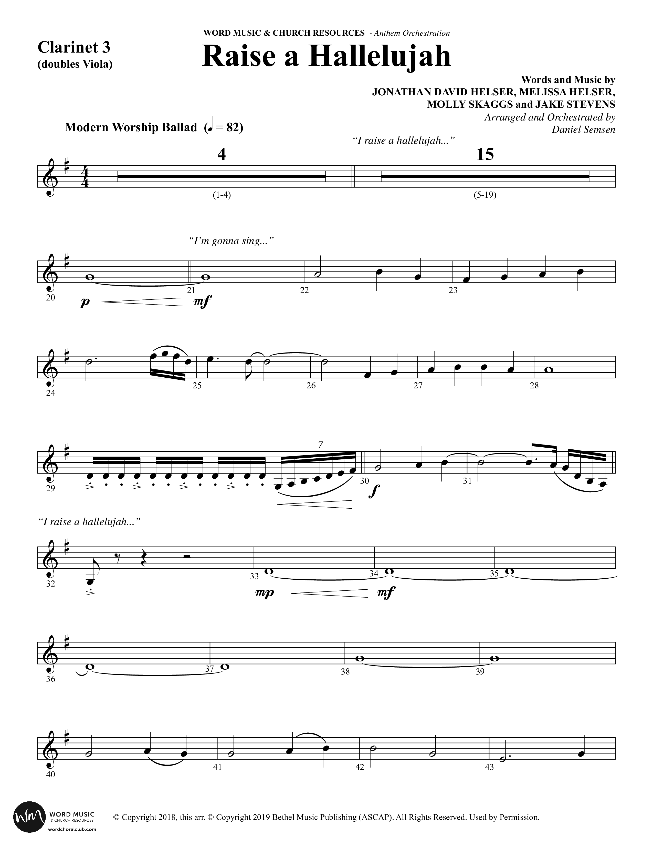 Raise A Hallelujah (Choral Anthem SATB) Clarinet 3 (Word Music Choral / Arr. Daniel Semsen)