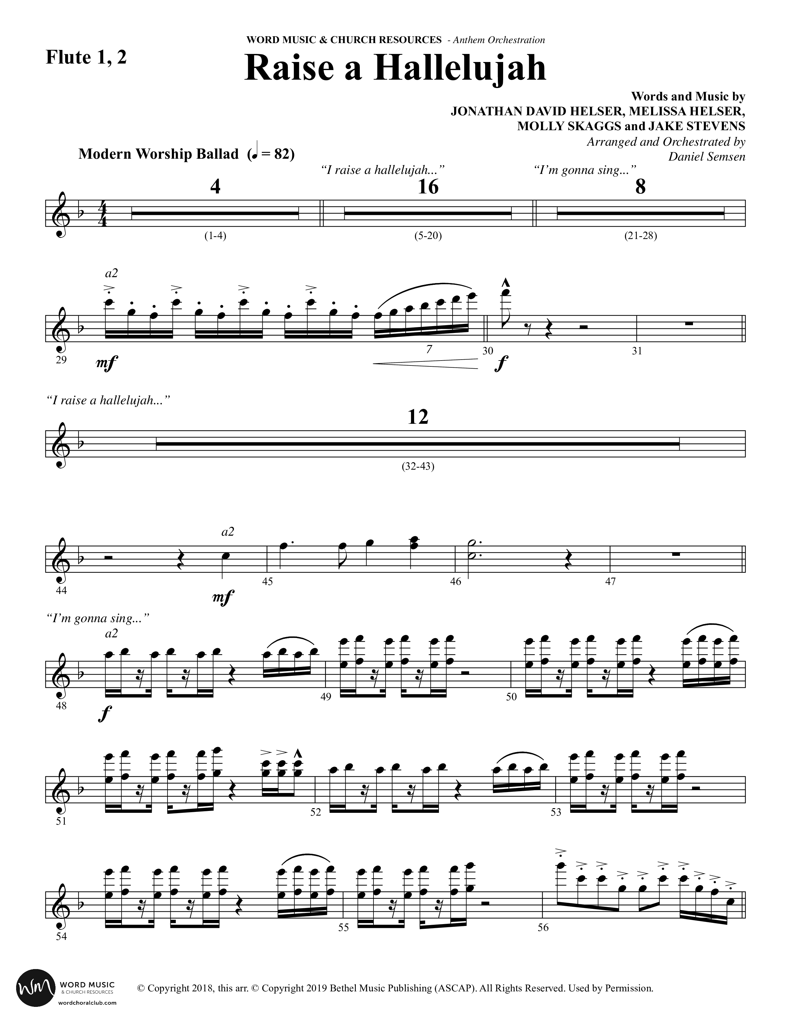Raise A Hallelujah (Choral Anthem SATB) Flute 1/2 (Word Music Choral / Arr. Daniel Semsen)