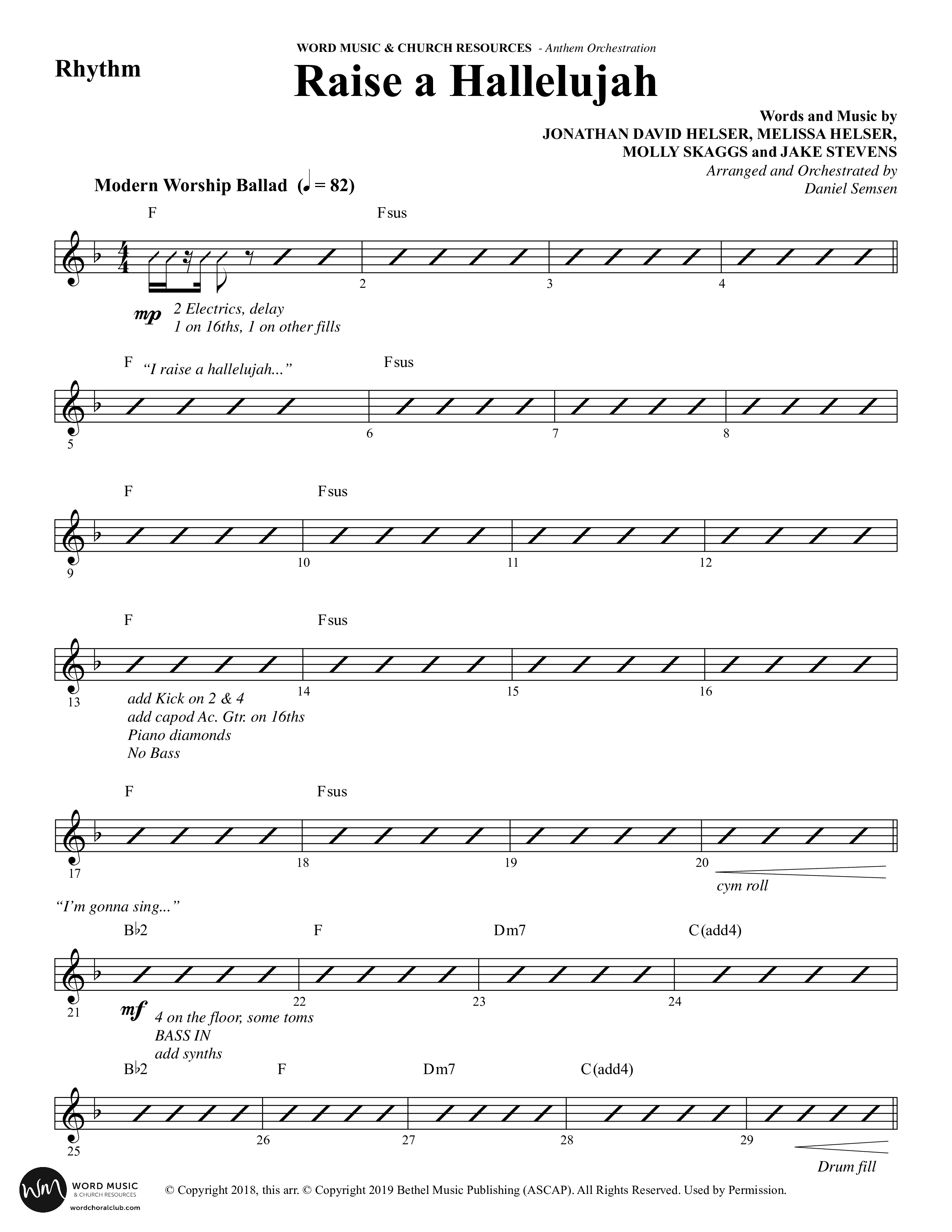 Raise A Hallelujah (Choral Anthem SATB) Rhythm Chart (Word Music Choral / Arr. Daniel Semsen)
