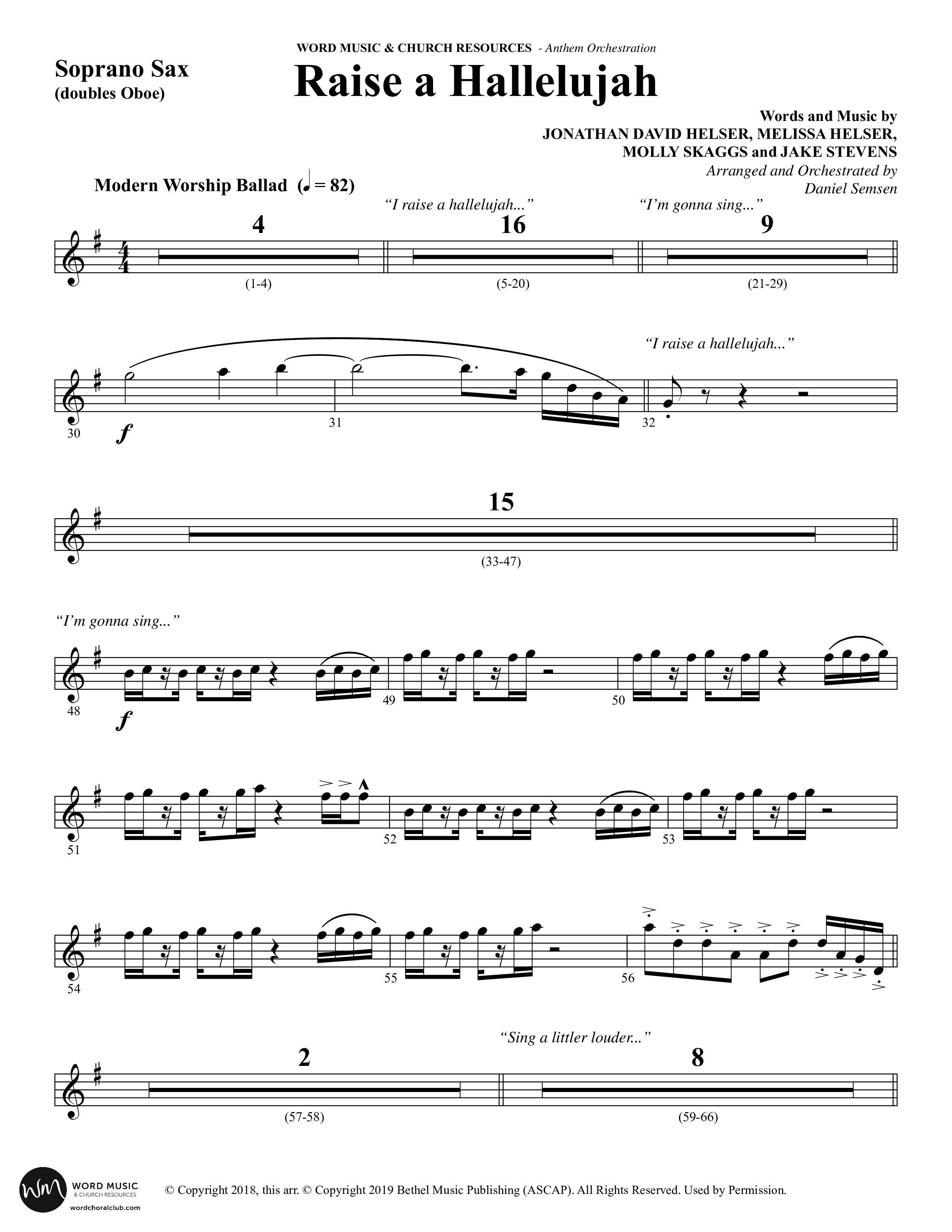 Raise A Hallelujah (Choral Anthem SATB) Soprano Sax (Word Music Choral / Arr. Daniel Semsen)