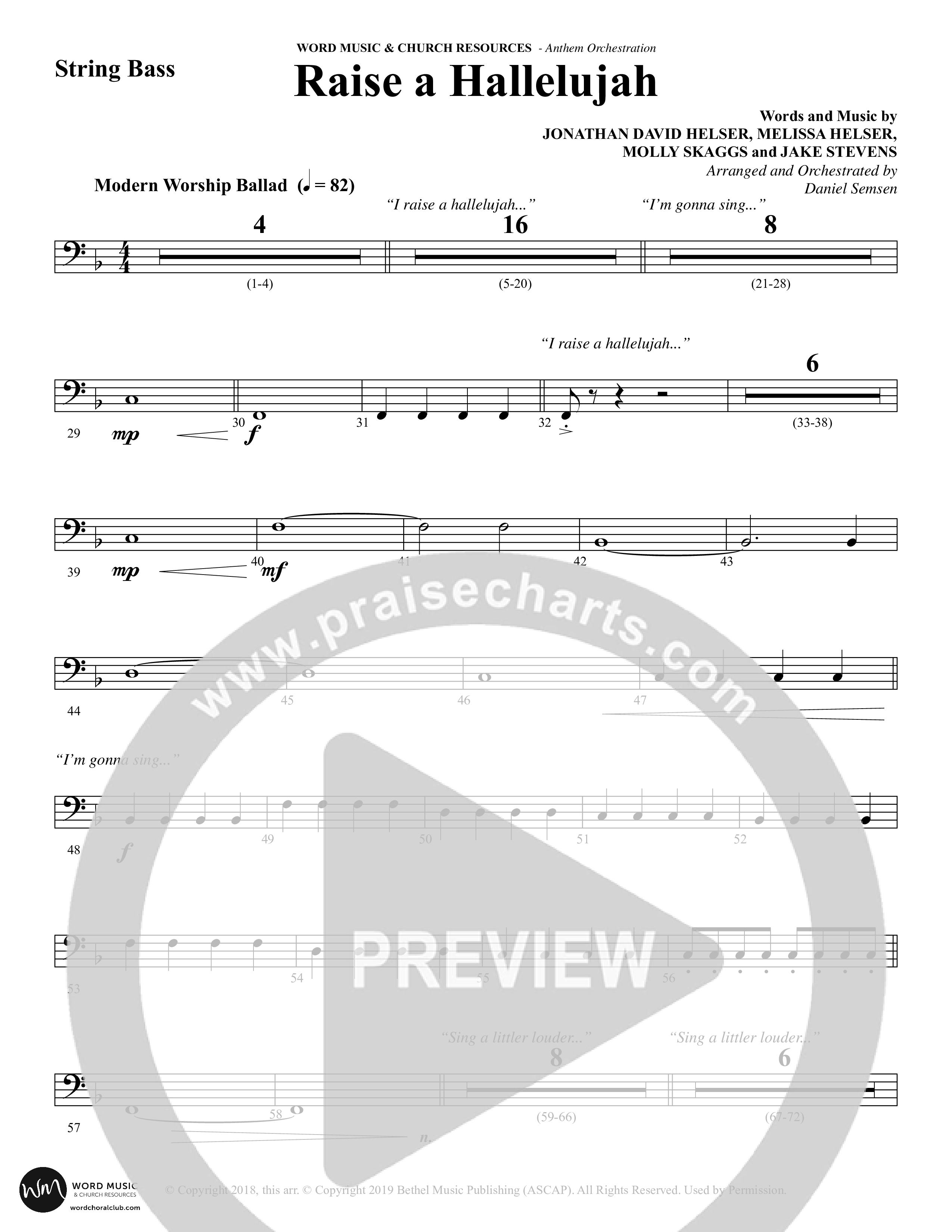 Raise A Hallelujah (Choral Anthem SATB) String Bass (Word Music Choral / Arr. Daniel Semsen)
