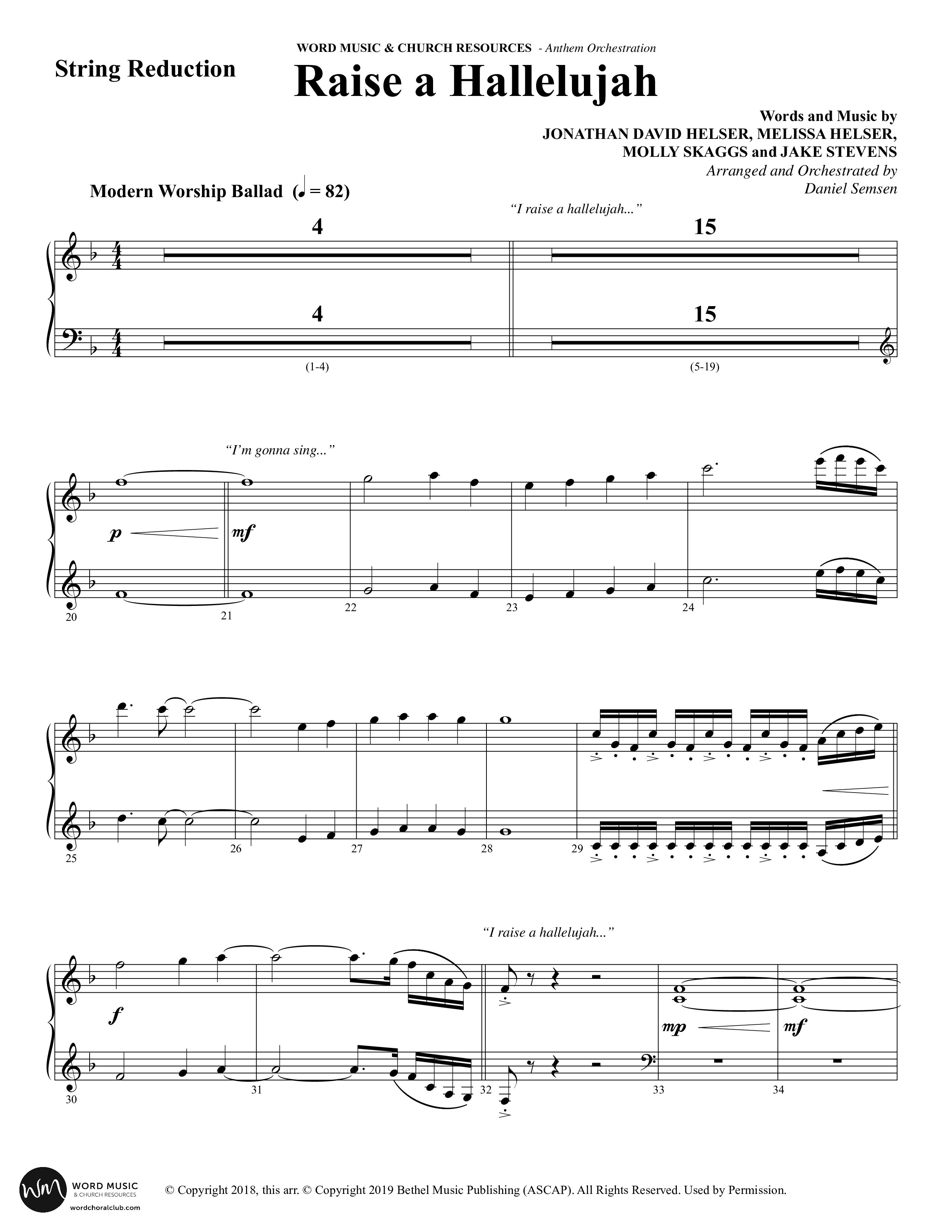 Raise A Hallelujah (Choral Anthem SATB) String Reduction (Word Music Choral / Arr. Daniel Semsen)