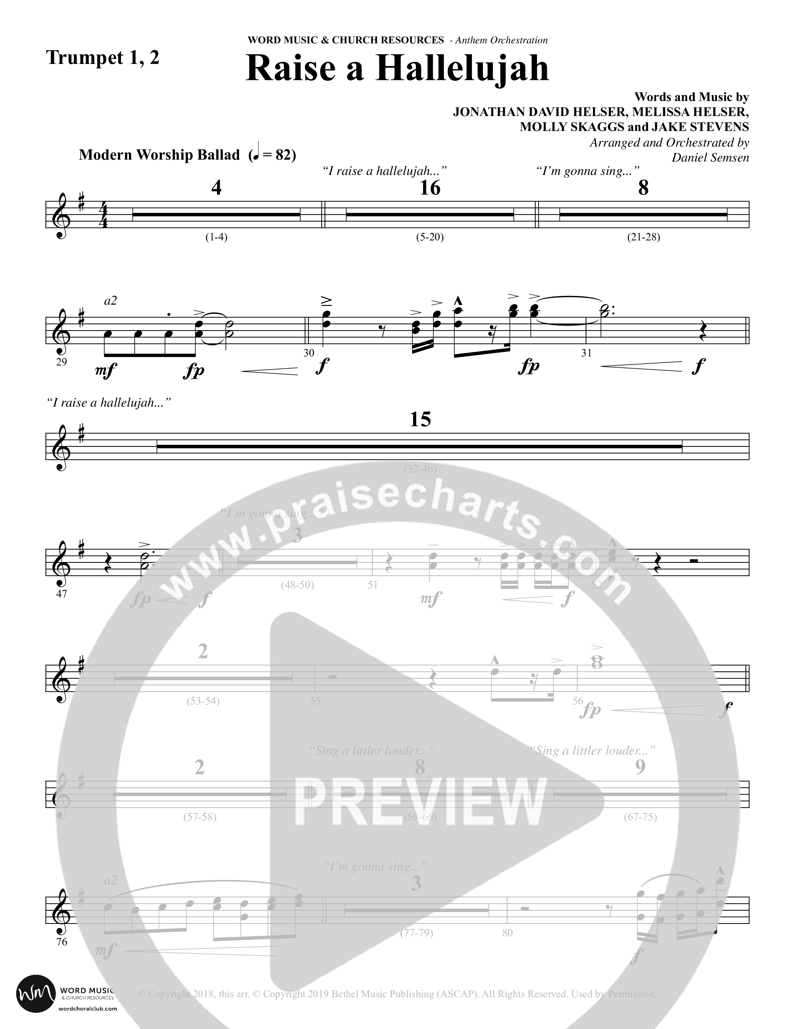 Raise A Hallelujah (Choral Anthem SATB) Trumpet 1,2 (Word Music Choral / Arr. Daniel Semsen)