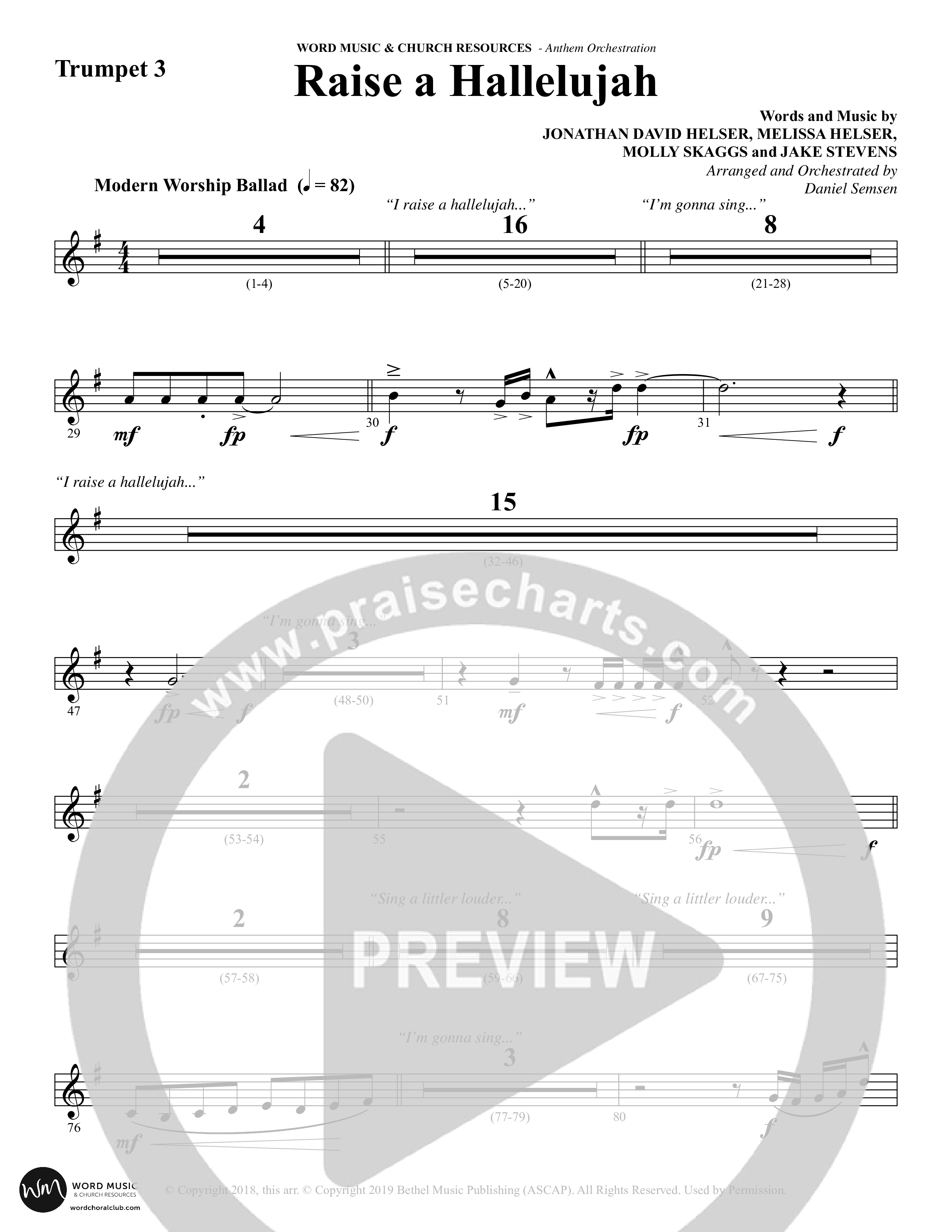 Raise A Hallelujah (Choral Anthem SATB) Trumpet 3 (Word Music Choral / Arr. Daniel Semsen)
