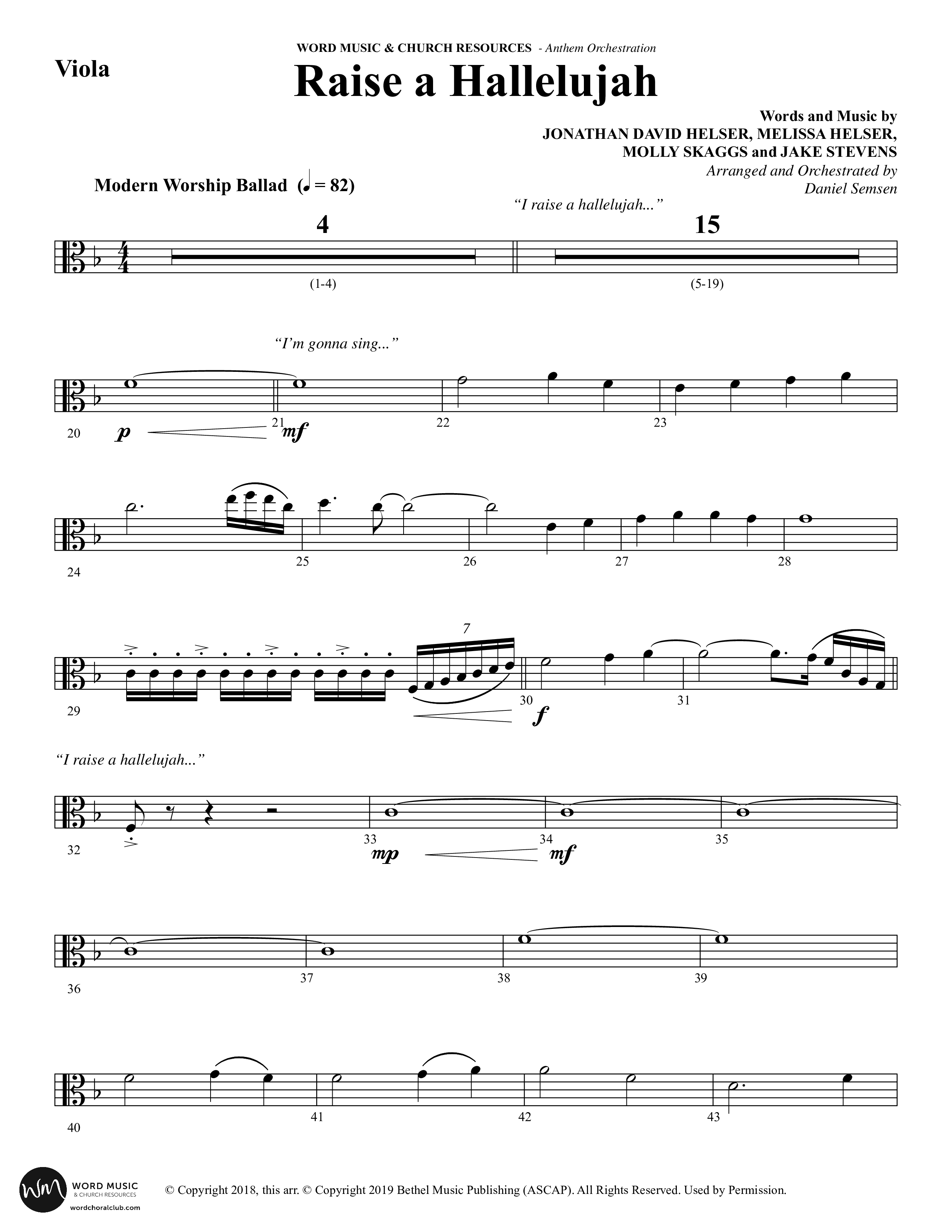 Raise A Hallelujah (Choral Anthem SATB) Viola (Word Music Choral / Arr. Daniel Semsen)