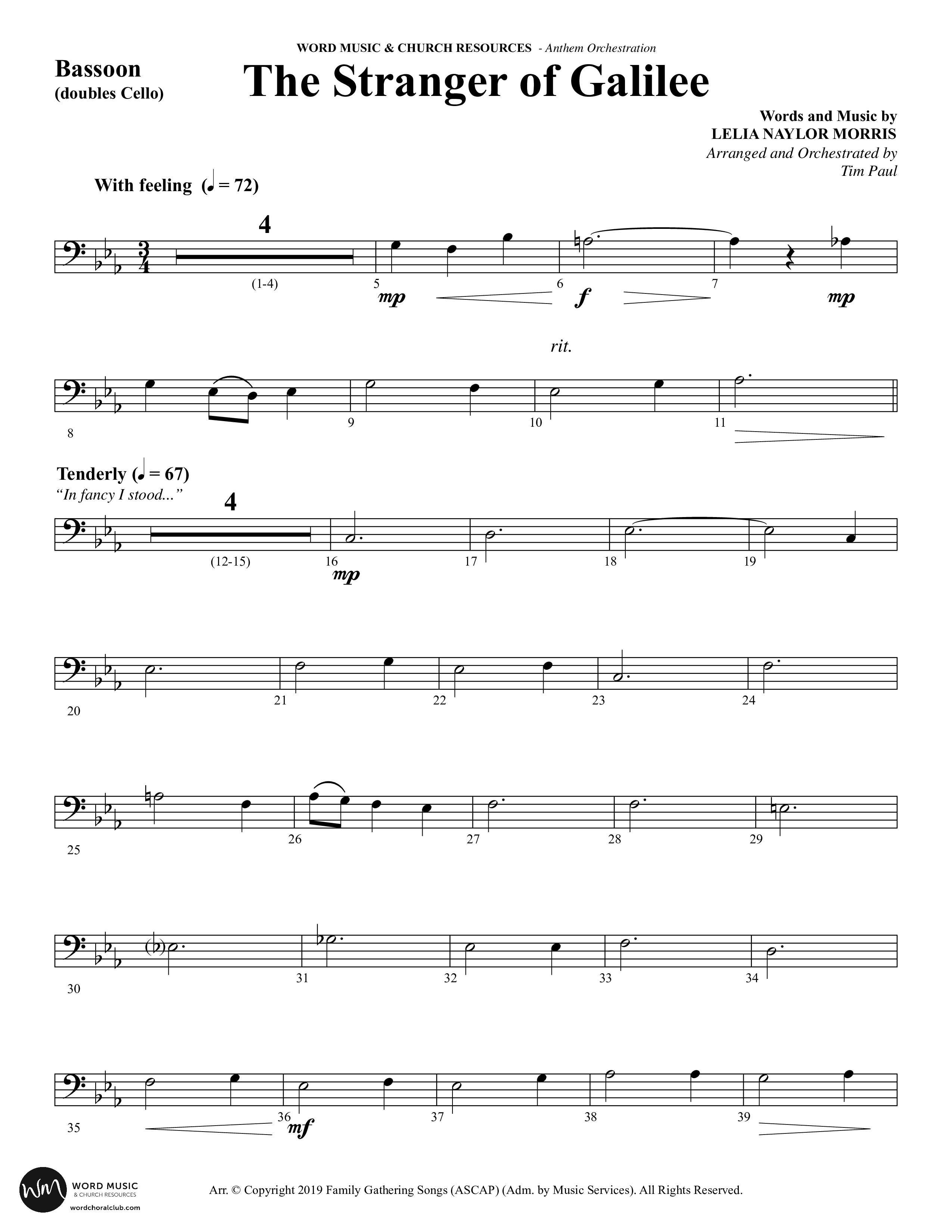 The Stranger Of Galilee (Choral Anthem SATB) Bassoon (Word Music Choral / Arr. Tim Paul)