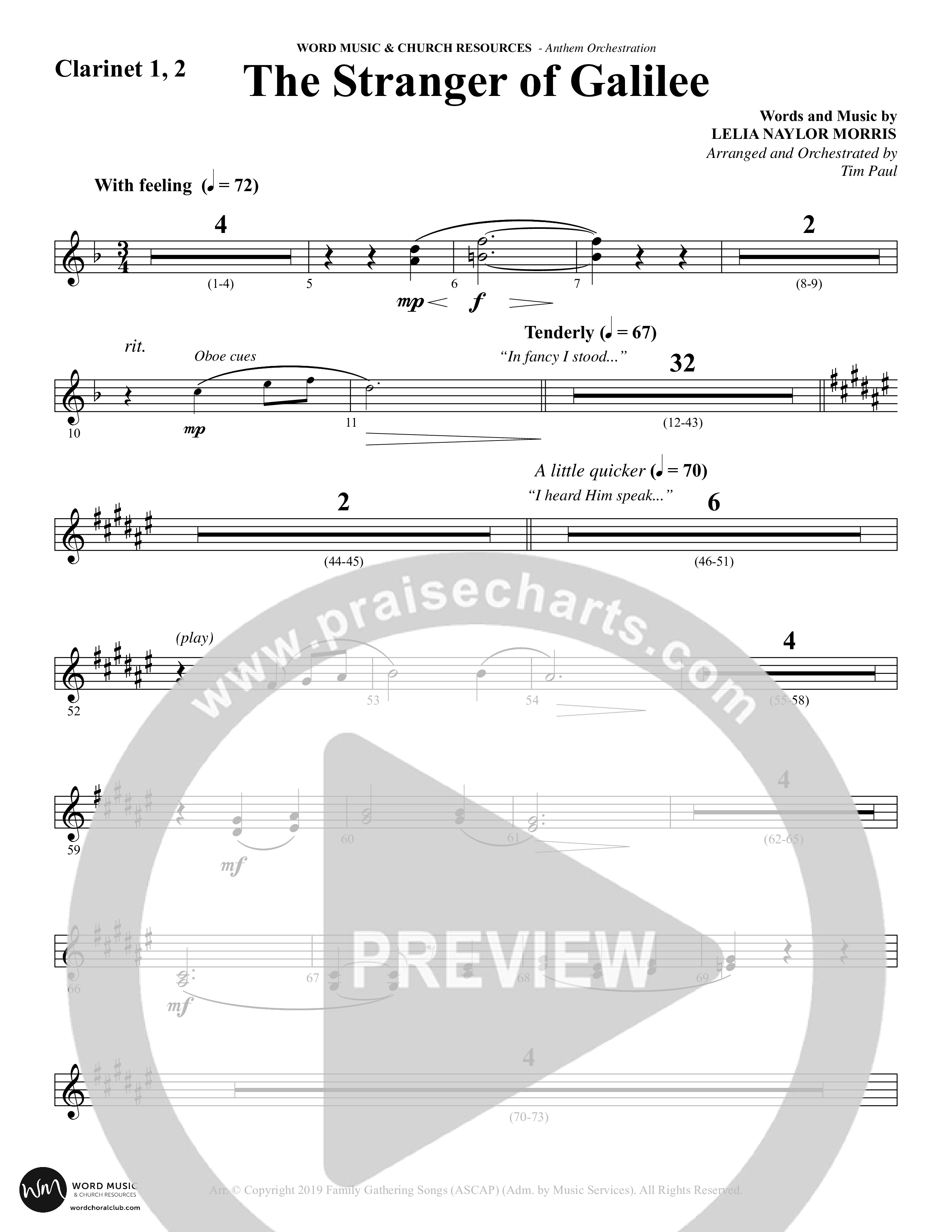 The Stranger Of Galilee (Choral Anthem SATB) Clarinet 1/2 (Word Music Choral / Arr. Tim Paul)