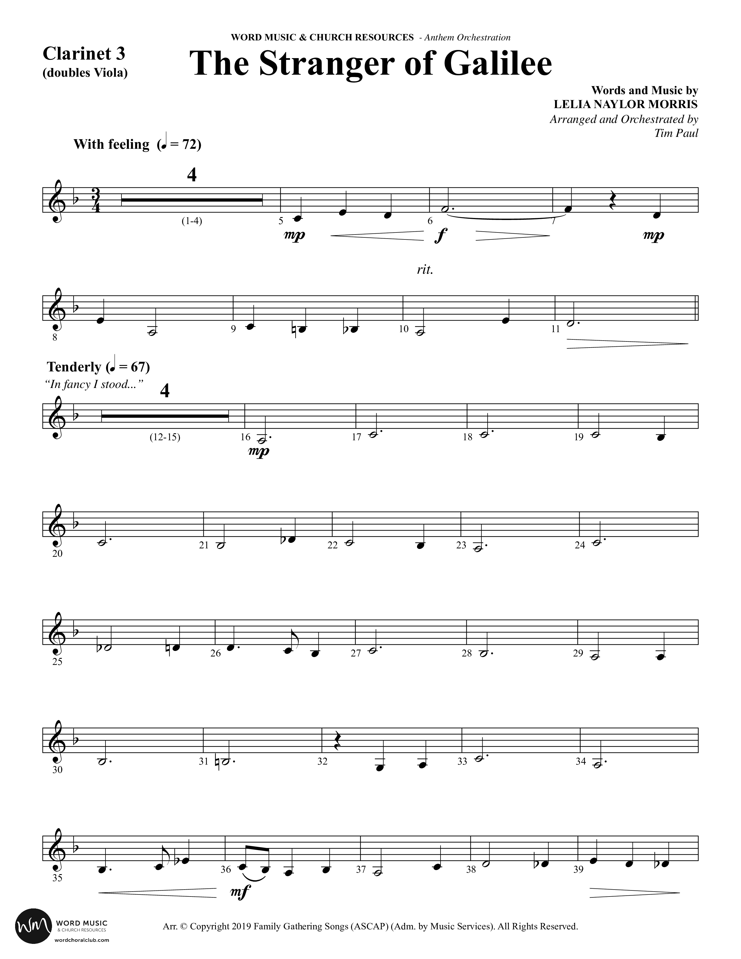 The Stranger Of Galilee (Choral Anthem SATB) Clarinet 3 (Word Music Choral / Arr. Tim Paul)