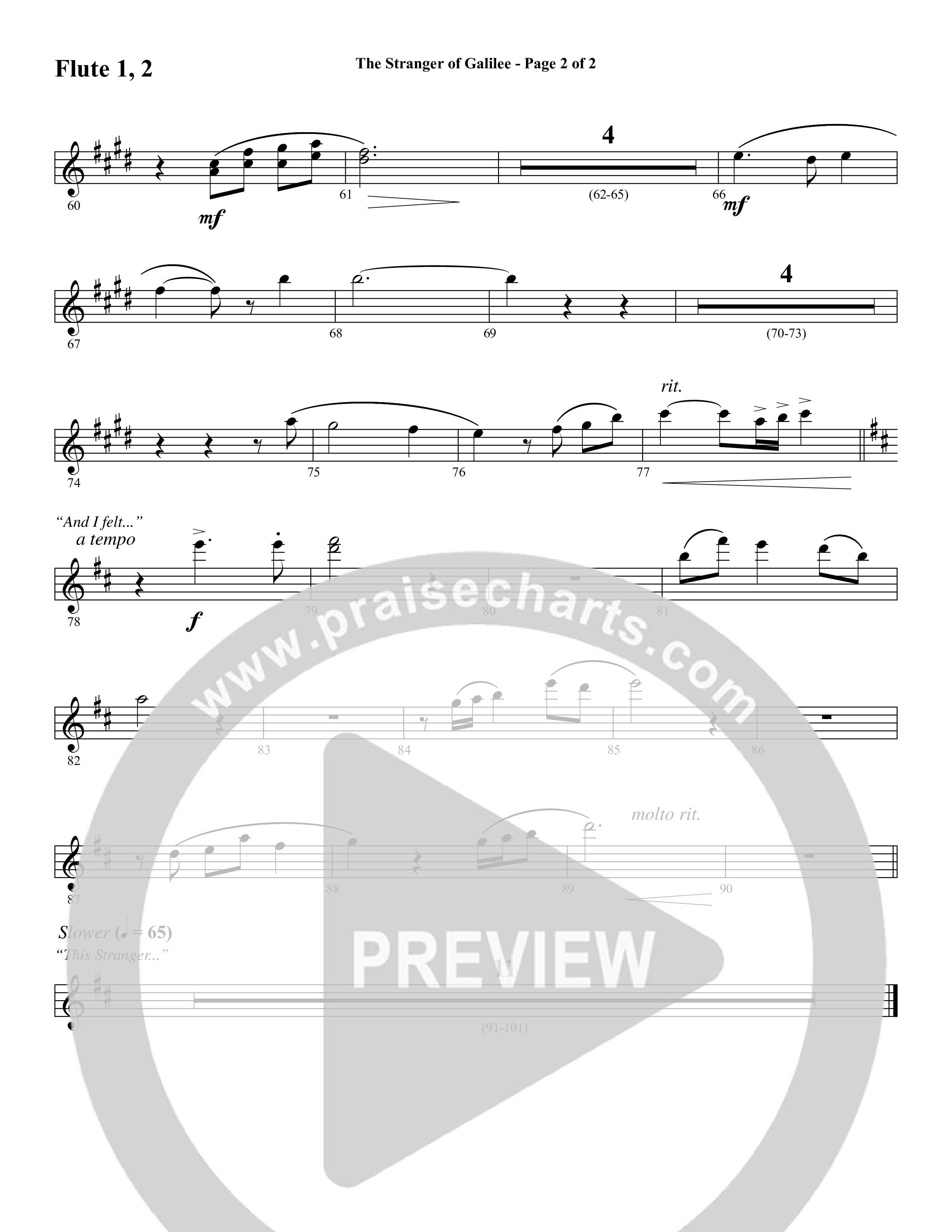 The Stranger Of Galilee (Choral Anthem SATB) Flute 1/2 (Word Music Choral / Arr. Tim Paul)