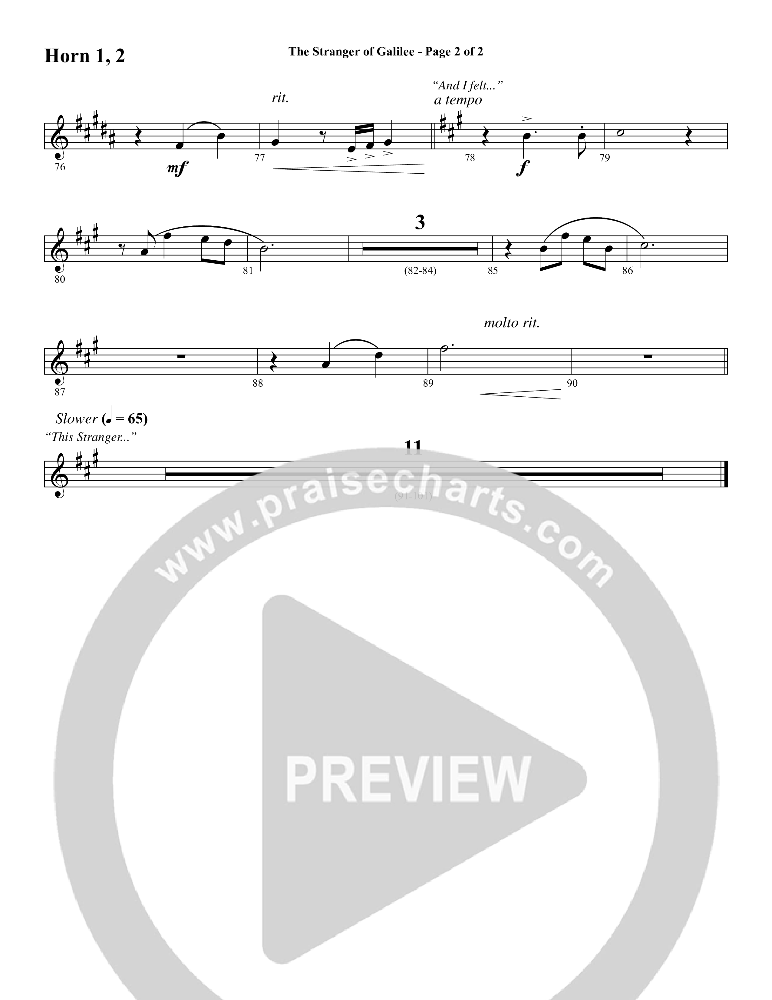 The Stranger Of Galilee (Choral Anthem SATB) French Horn 1/2 (Word Music Choral / Arr. Tim Paul)