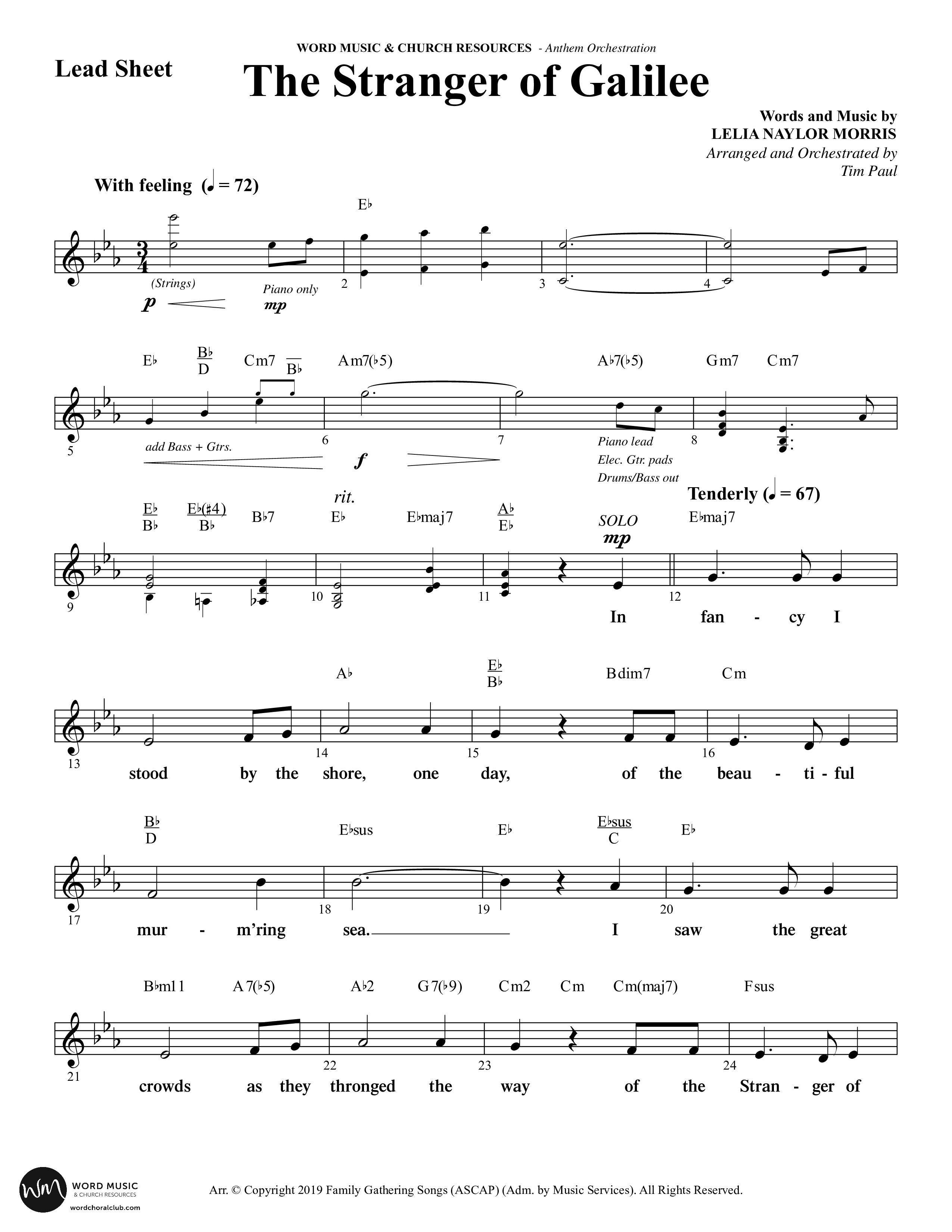 The Stranger Of Galilee (Choral Anthem SATB) Lead Sheet (Melody) (Word Music Choral / Arr. Tim Paul)