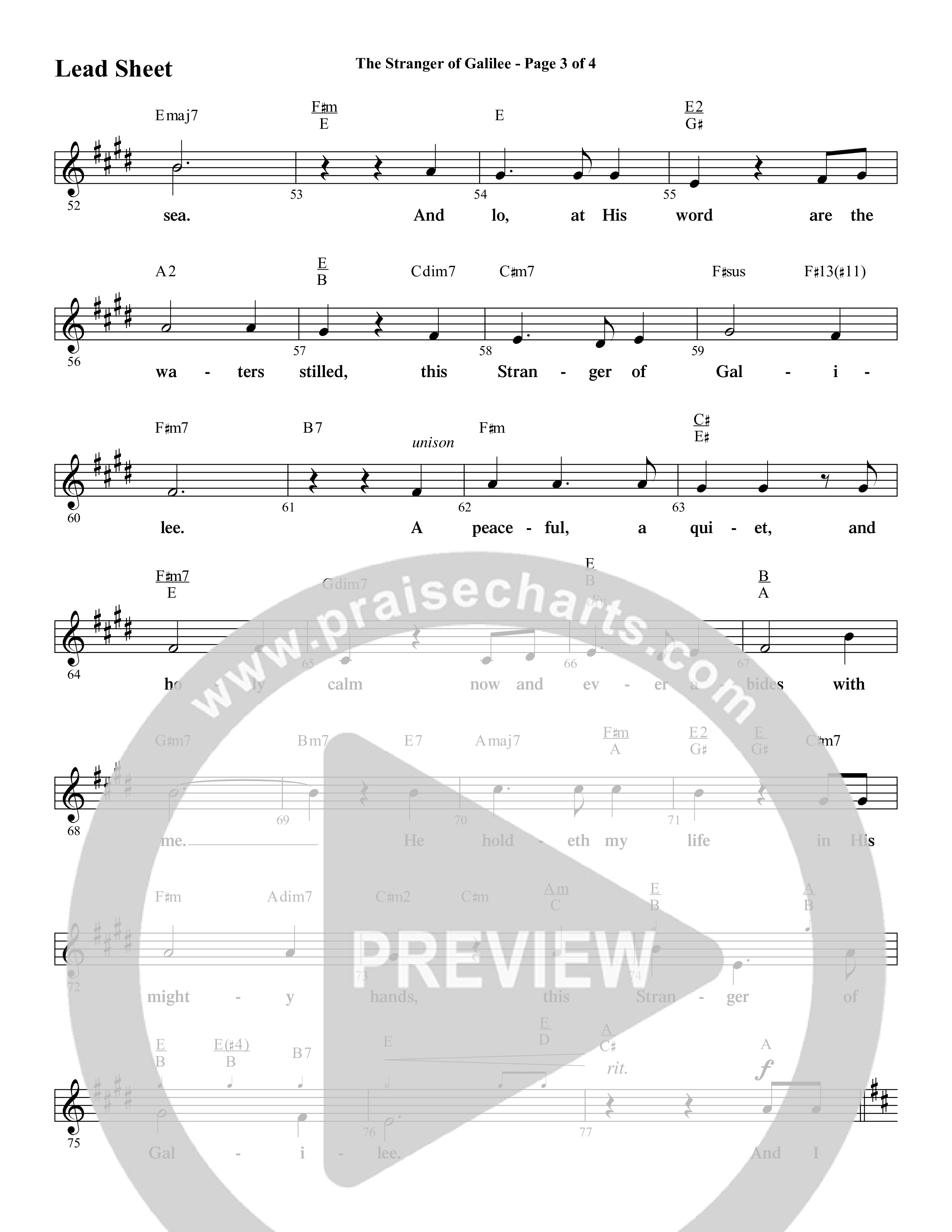 The Stranger Of Galilee (Choral Anthem SATB) Lead Sheet (Melody) (Word Music Choral / Arr. Tim Paul)