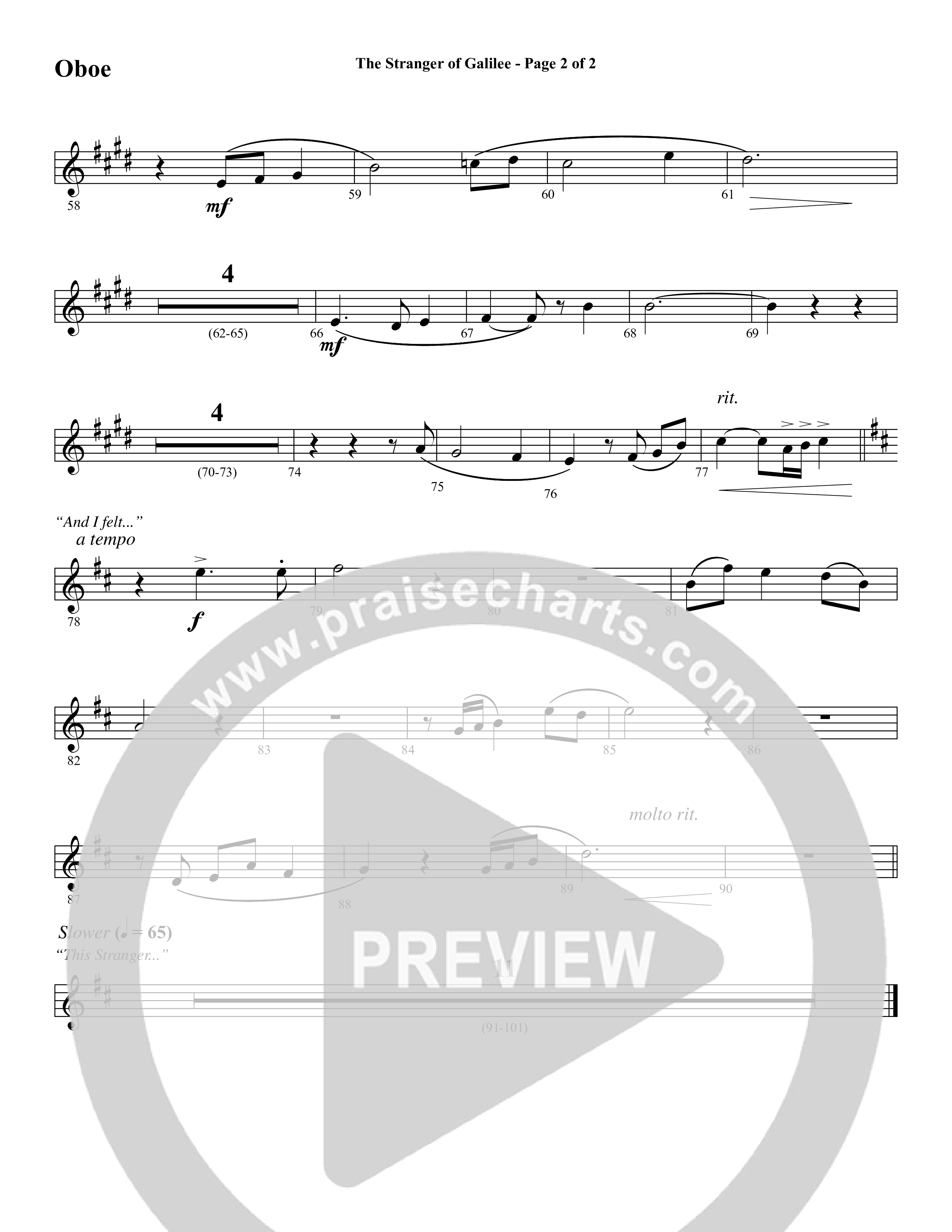 The Stranger Of Galilee (Choral Anthem SATB) Oboe (Word Music Choral / Arr. Tim Paul)