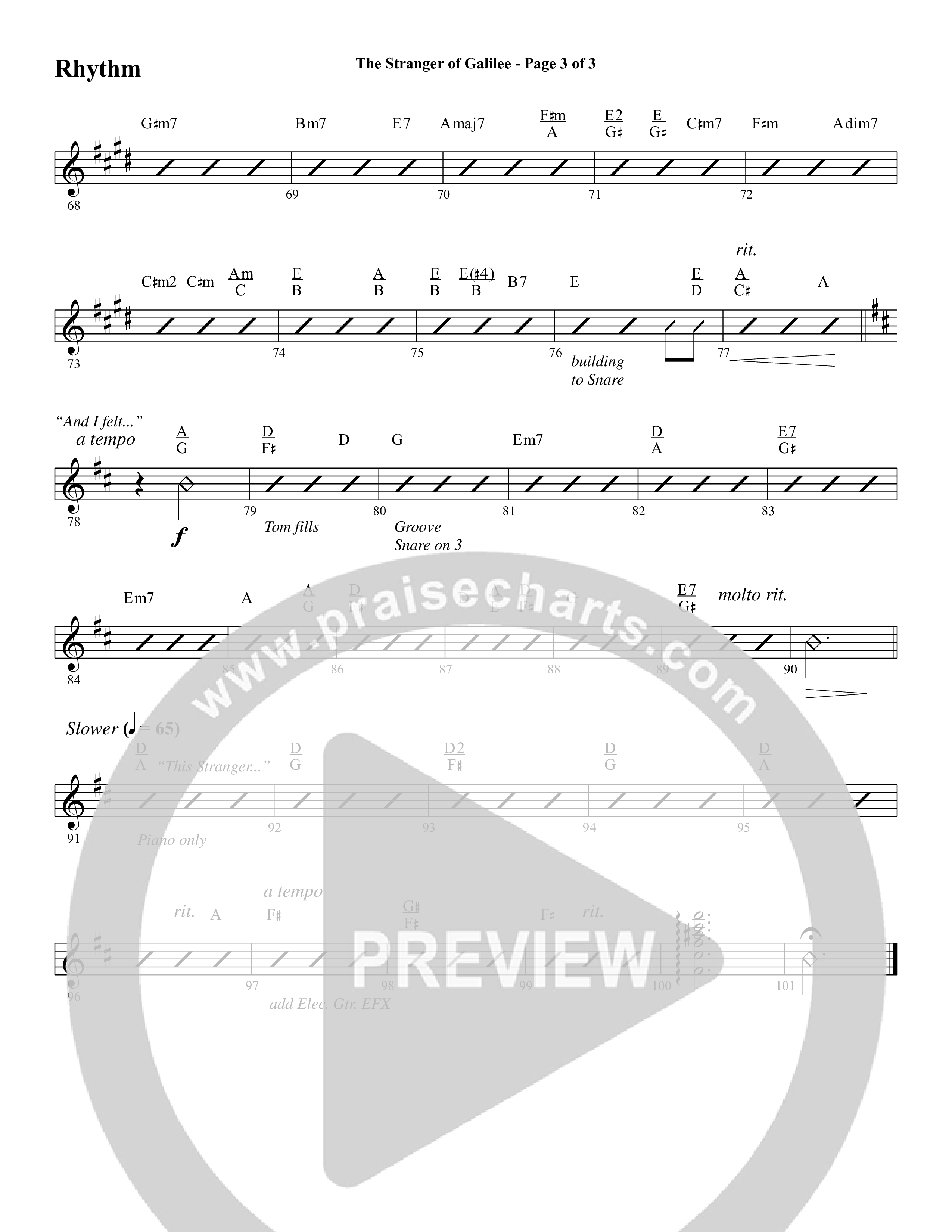 The Stranger Of Galilee (Choral Anthem SATB) Rhythm Chart (Word Music Choral / Arr. Tim Paul)